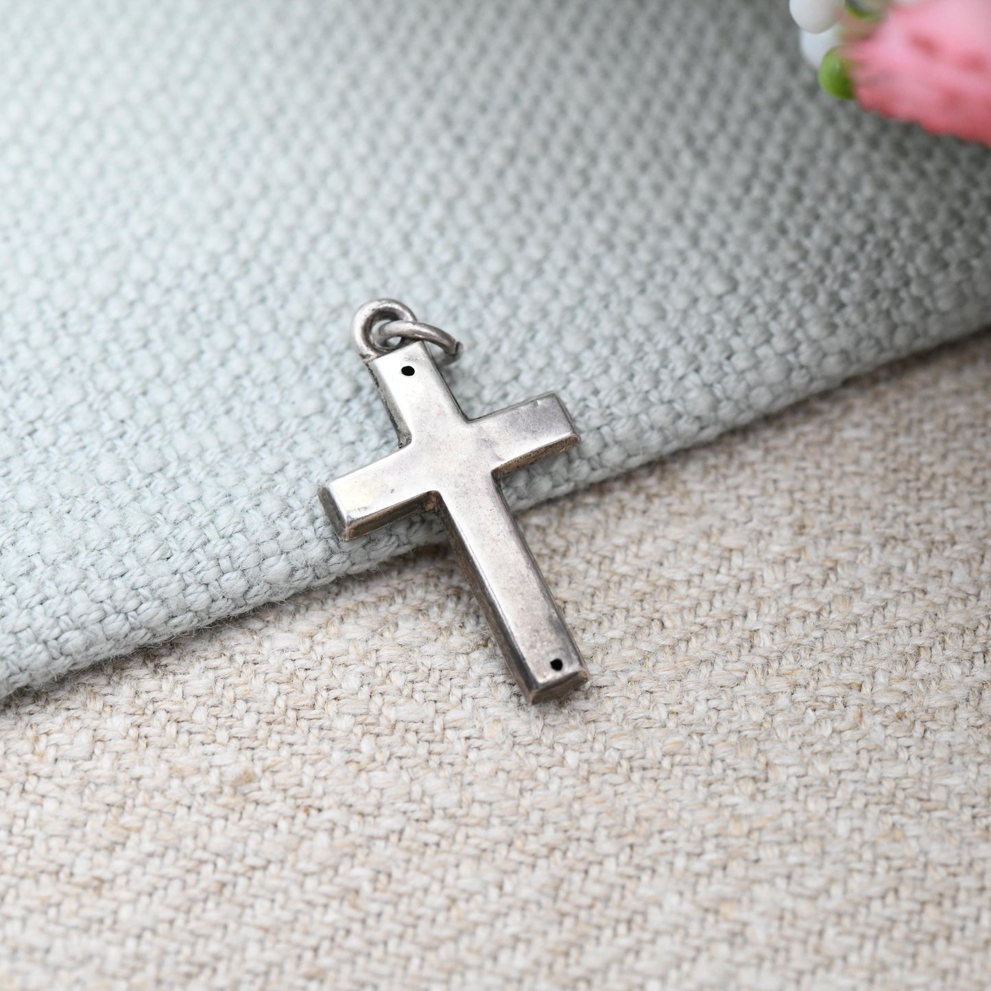 Vintage Sterling Silver Cross Pendant - Sweet Christening Jewellery Gift Present Christian Charm for Necklace Hollow Silver Plain Cross