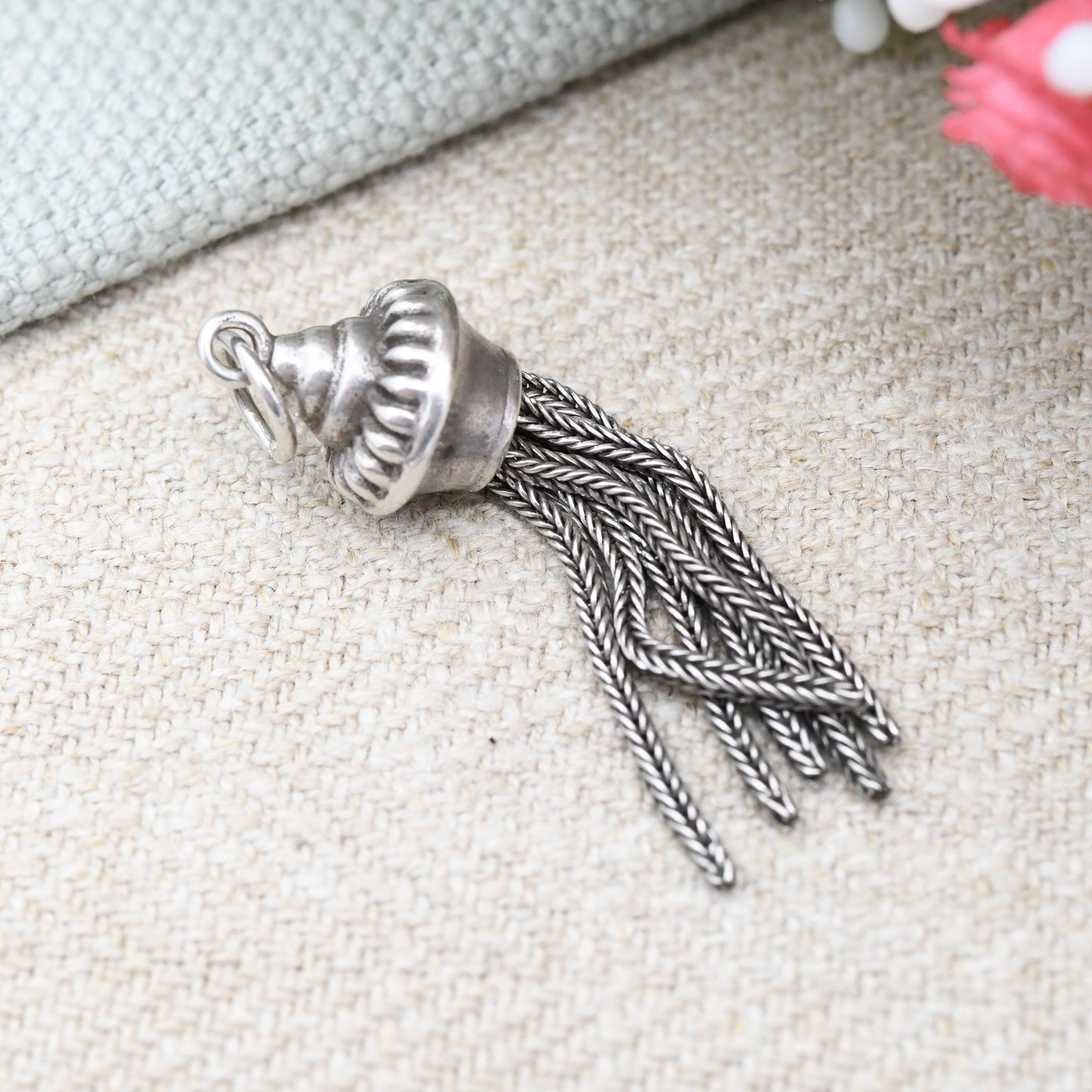True Vintage Sterling Silver Tassel Charm Pendant - for Charm Bracelet Necklace Articulated Detailed Victorian Antique Style Patterned