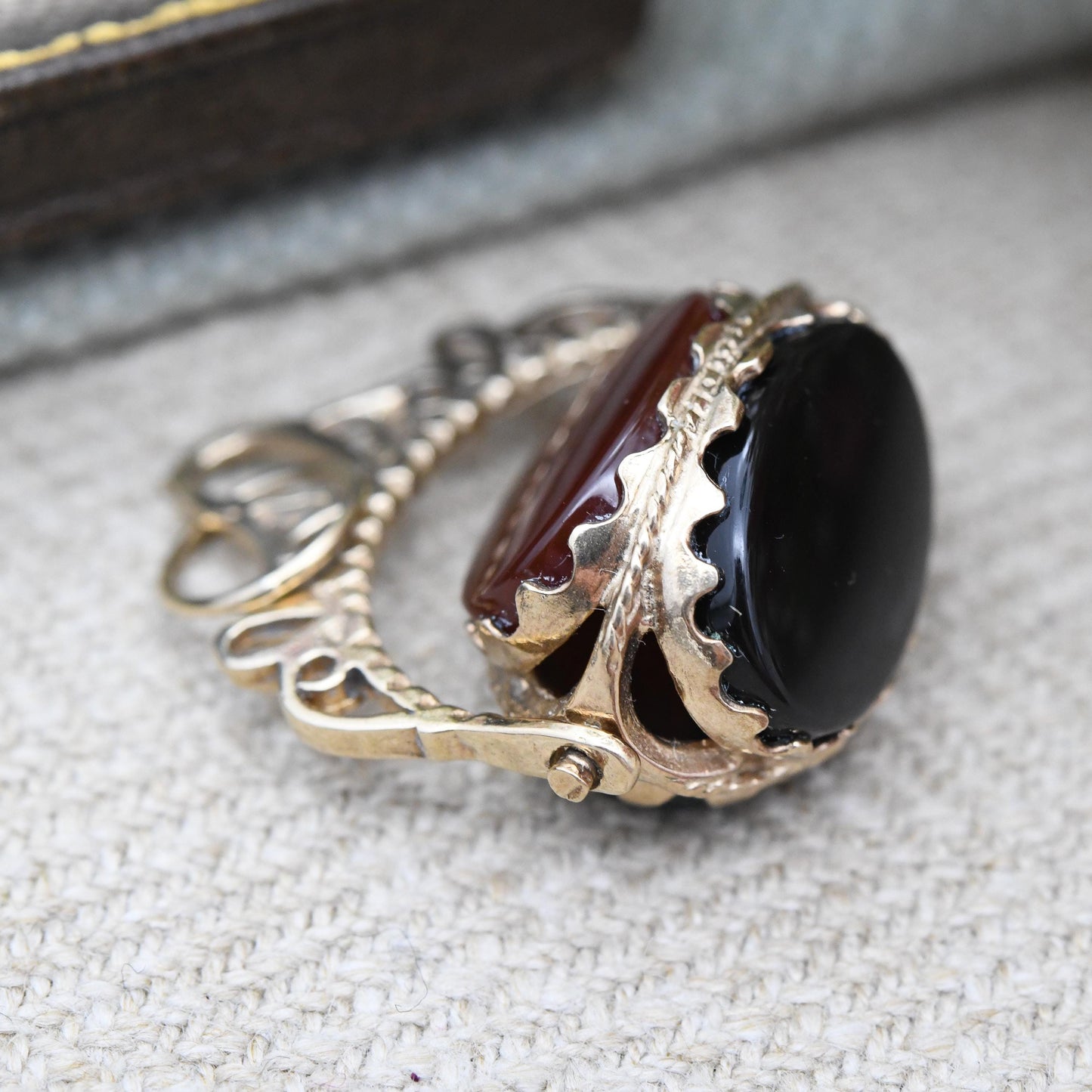 Vintage 9ct Gold Gemstone Spinner Fob Bloodstone Carnelian Onyx - Gemstone Watch Fob Pendant | Antique Style | Heliotrope Jasper