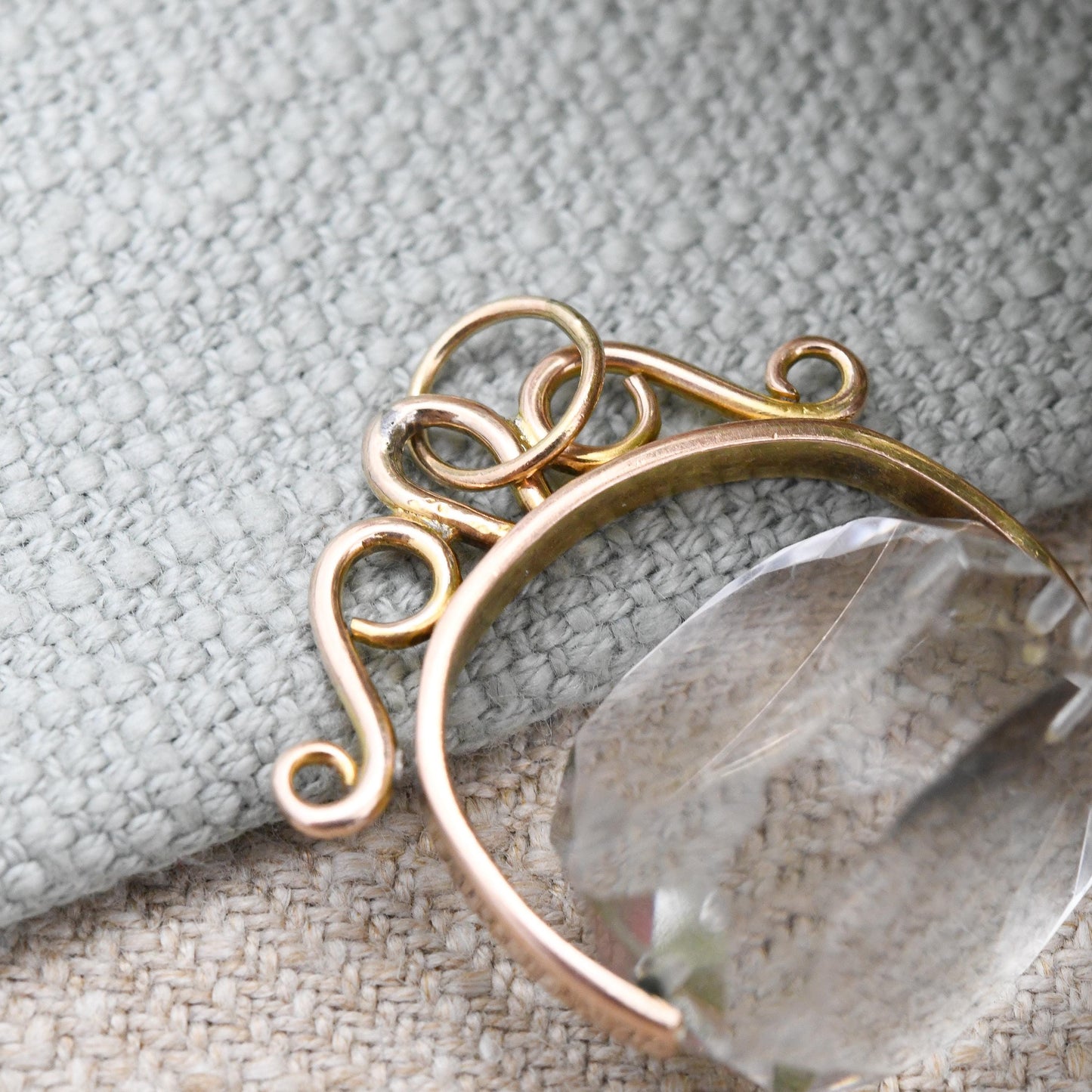 Antique 9ct Gold Spinner Fob with Large Clear Stone - Faceted Stone Watch Fob Pendant Ornate Scrolling Design Jewellery Large Charm Gift