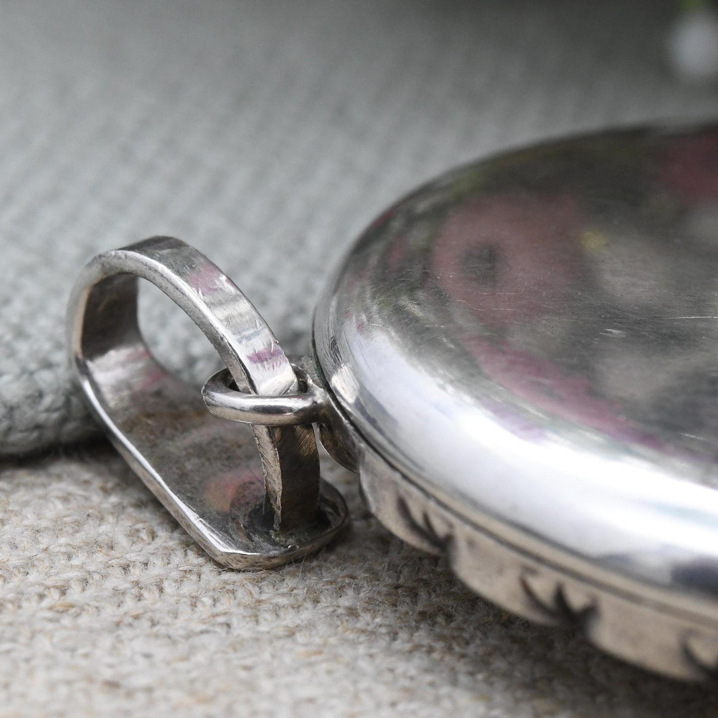 Vintage Sterling Silver Locket Pendant with Engraved Scrolling Design 1974 by Joseph Smith & Sons - Chunky Large Oval Locket Victorian Style
