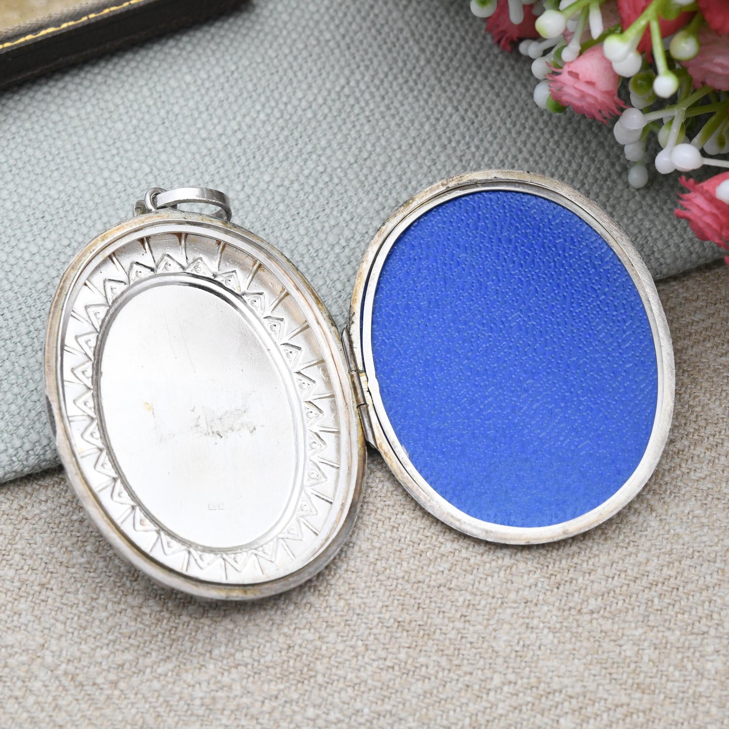Vintage Sterling Silver Locket Pendant with Engraved Scrolling Design 1974 by Joseph Smith & Sons - Chunky Large Oval Locket Victorian Style