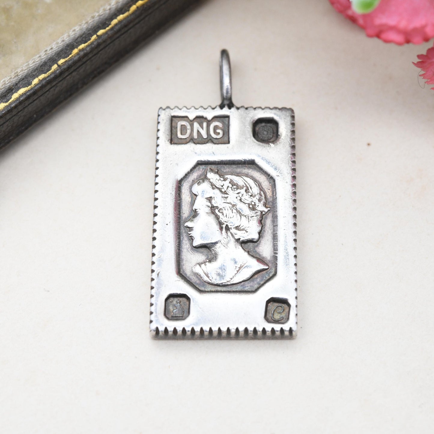 Vintage Britannia Silver Elizabeth II Silver Jubilee Ingot Pendant 1977 by DNG - Large Queen Elizabeth Jubilee Head Stamp Style | 958 Silver