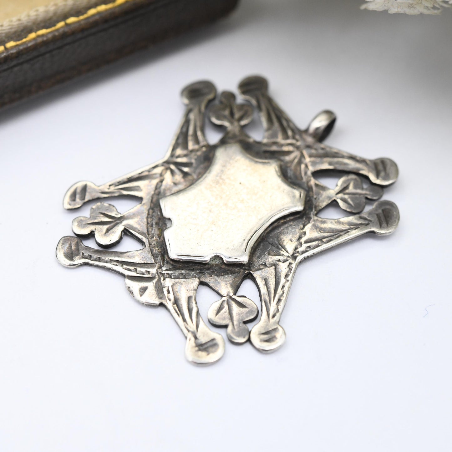 Antique Edwardian Sterling Silver Watch Fob Pendant 1908 with Blank Shield to Front - Hand-Engraved Solid Silver Jewellery Unisex Pendant