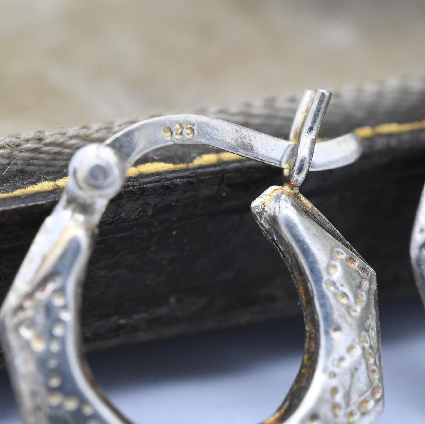Vintage Sterling Silver Creole Hoop Earrings - Hand Punched Engraved | Latch Back Round Hoops | Chunky Little Silver Sleeper Earrings