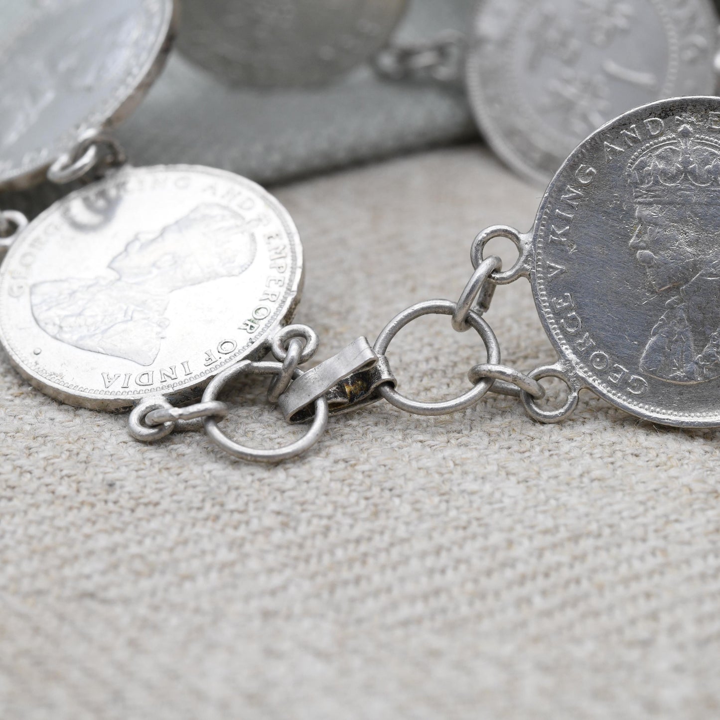 Vintage Hong Kong One Cent Coin Bracelet 1931 1934 - George V King and Emperor | Small Type Chinese Coin Souvenir Jewellery | Silver Plated