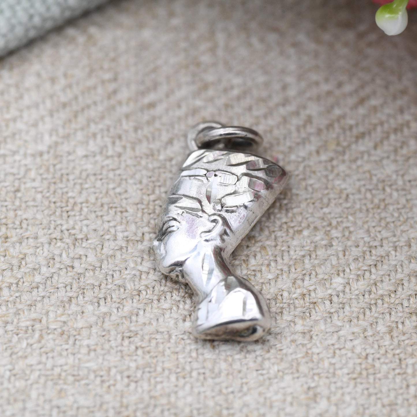 Vintage Egyptian Silver Queen Nefertiti Charm Pendant - Ancient Egypt Pharaoh | Detailed 3D Hand Cut Design | Charm Necklace Stack