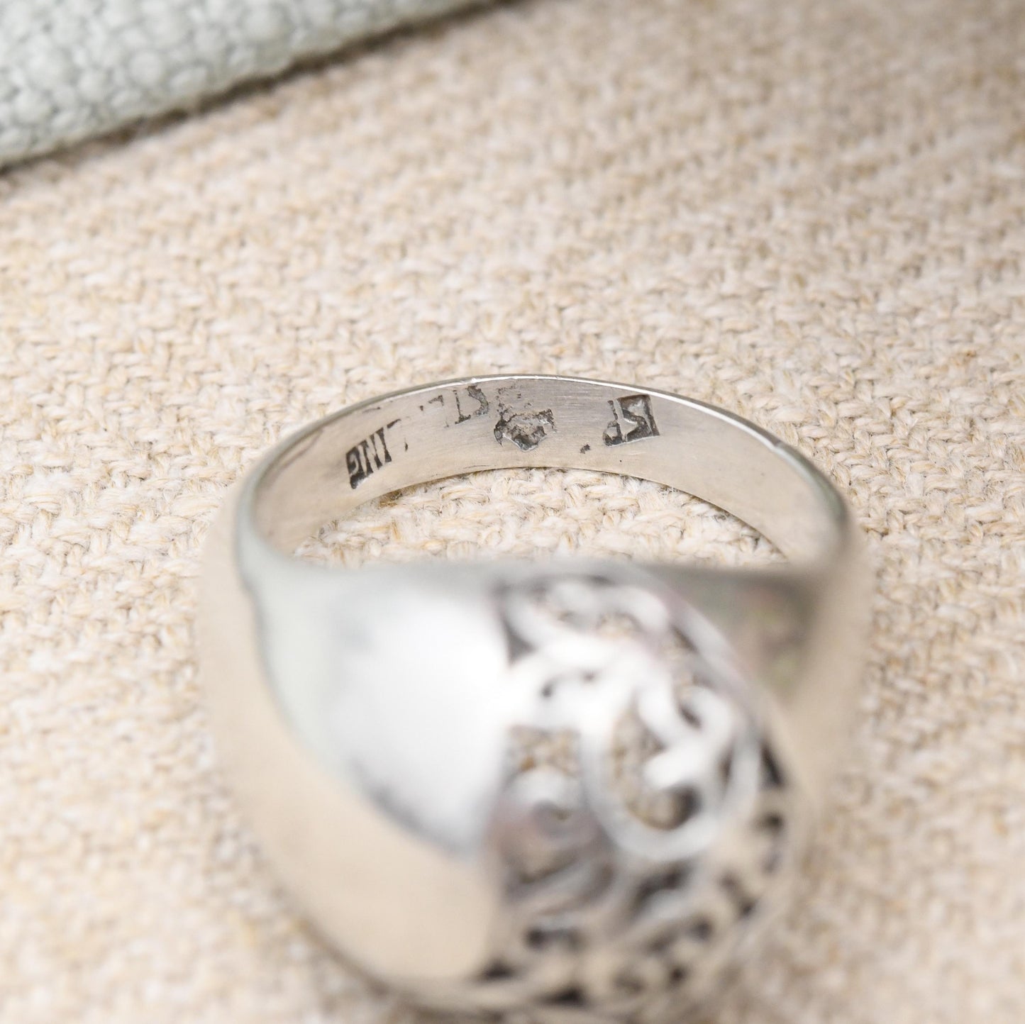 Vintage Israel Sterling Silver Domed Ring with Openwork Scrolling Design - Chunky Mid-Century Israeli | UK Size - O 1/2 | US Size - 7 1/2