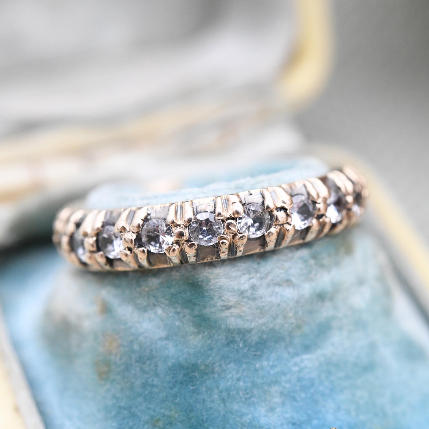 Antique 9ct Gold Eternity Band Ring with Clear Paste Stones - Full Eternity Engagement Wedding Stacker Ring | UK Size - L | US Size - 5 3/4