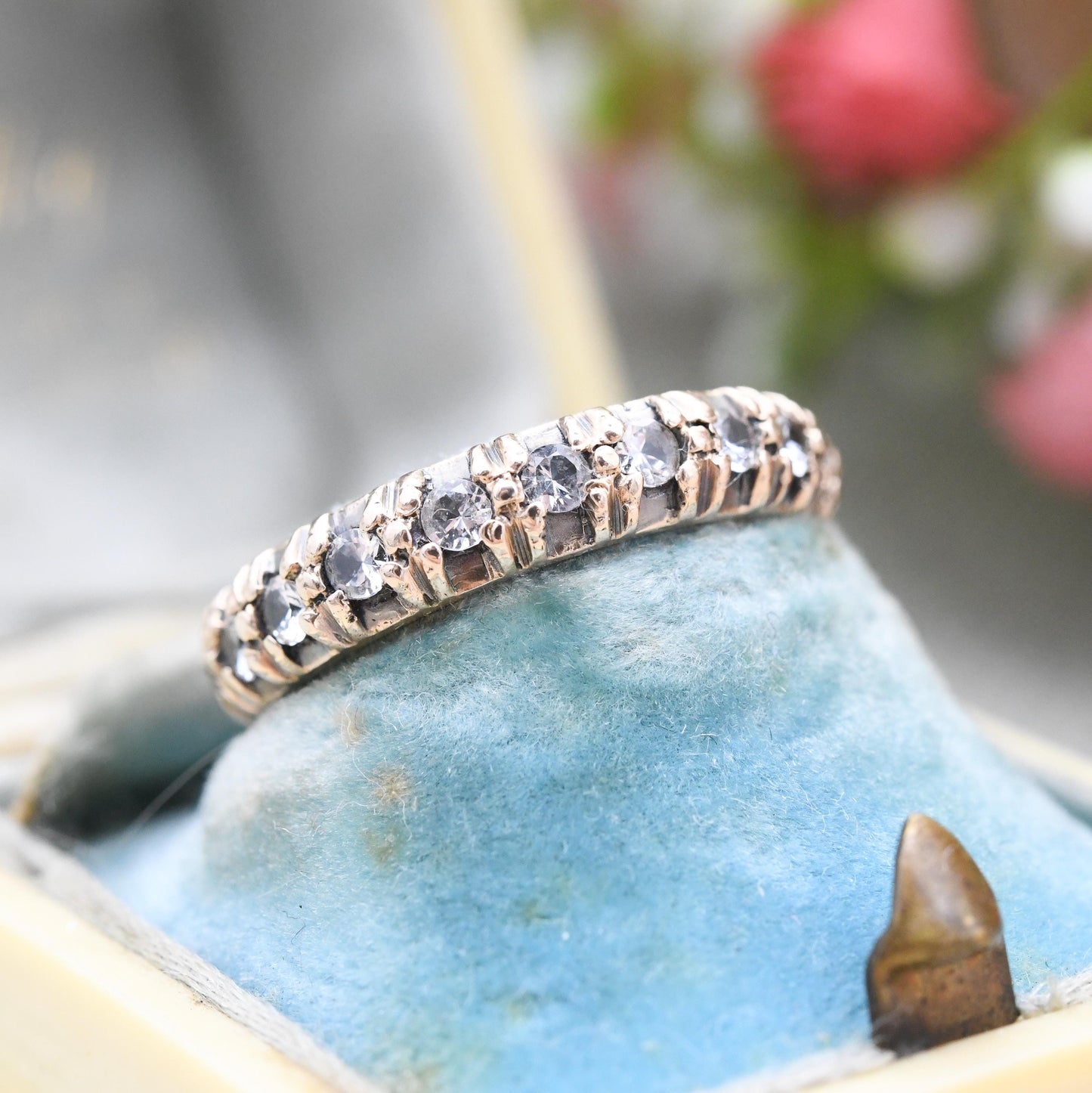 Antique 9ct Gold Eternity Band Ring with Clear Paste Stones - Full Eternity Engagement Wedding Stacker Ring | UK Size - L | US Size - 5 3/4