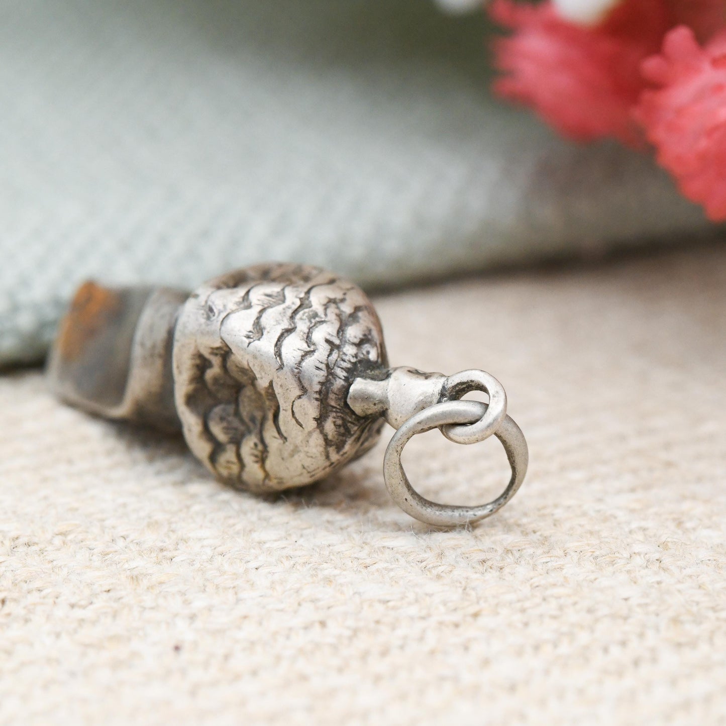 Antique Silver Acorn Whistle Charm Pendant - Victorian Symbol Growth Metamorphosis Fresh Starts Fertility Unusual Antique Charm Bracelet