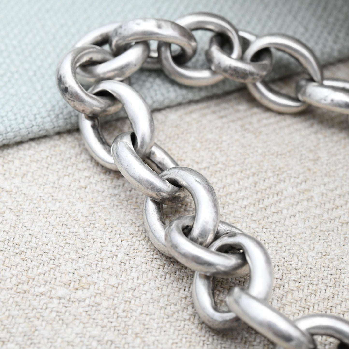 Antique Victorian Silver Cable Link Bracelet - Large Chunky Chain Bracelet Hollow Silver Oversized Spring Ring Clasp | Length 22.5cm
