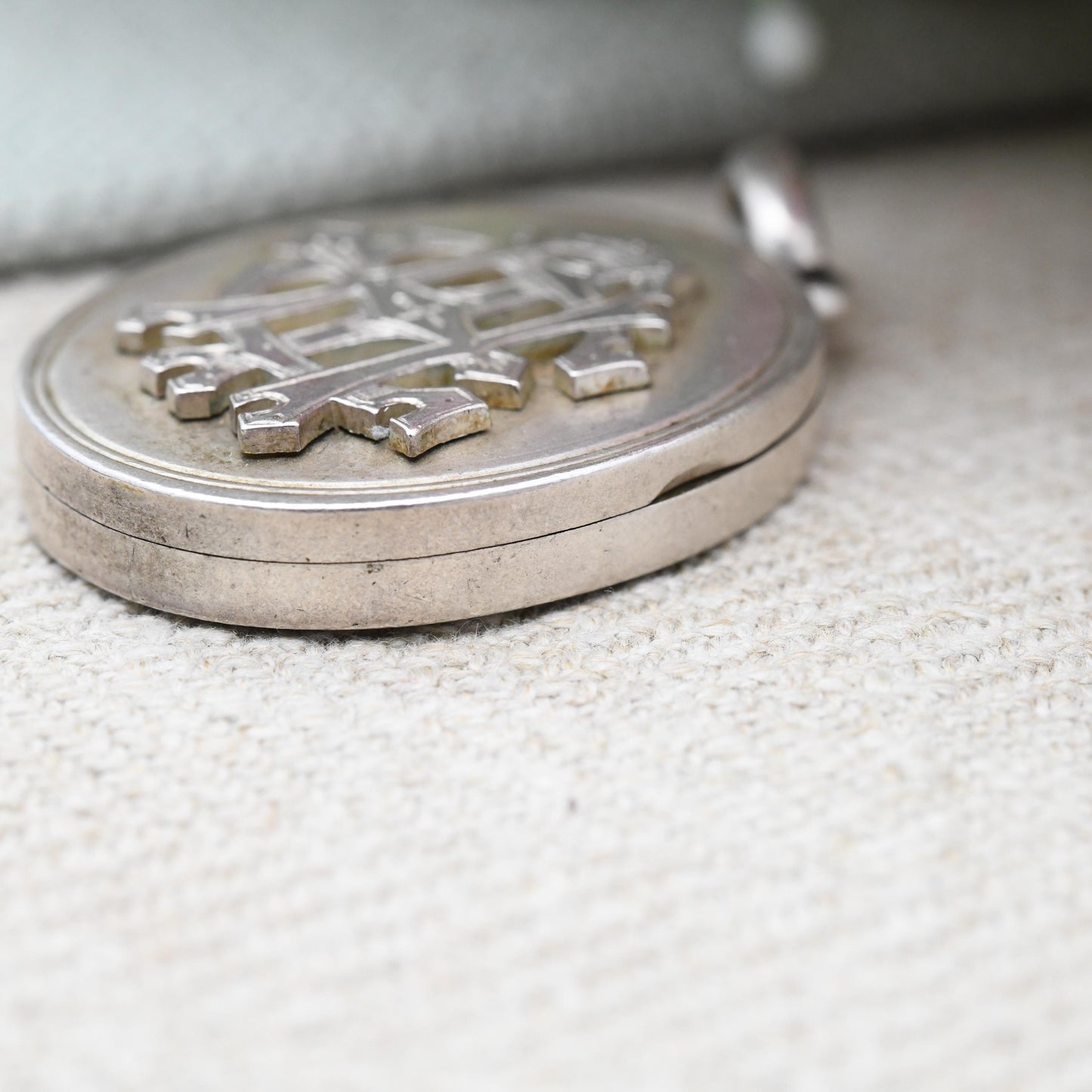 Antique Victorian Monogram Sterling Silver Locket with Interwoven Letter Design AIE - Oval Pendant Engraved Fancy Initials Sentimental Gift