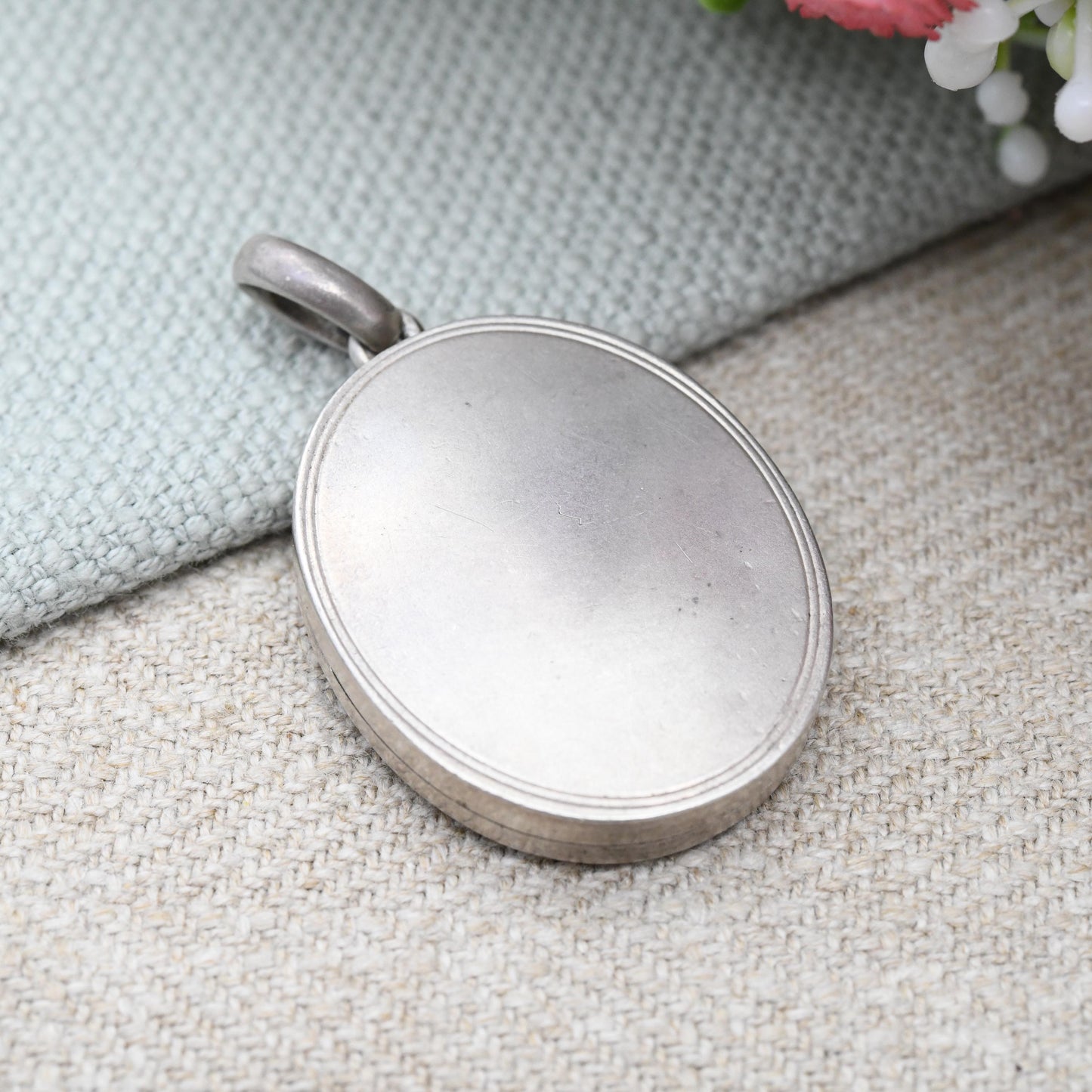 Antique Victorian Monogram Sterling Silver Locket with Interwoven Letter Design AIE - Oval Pendant Engraved Fancy Initials Sentimental Gift