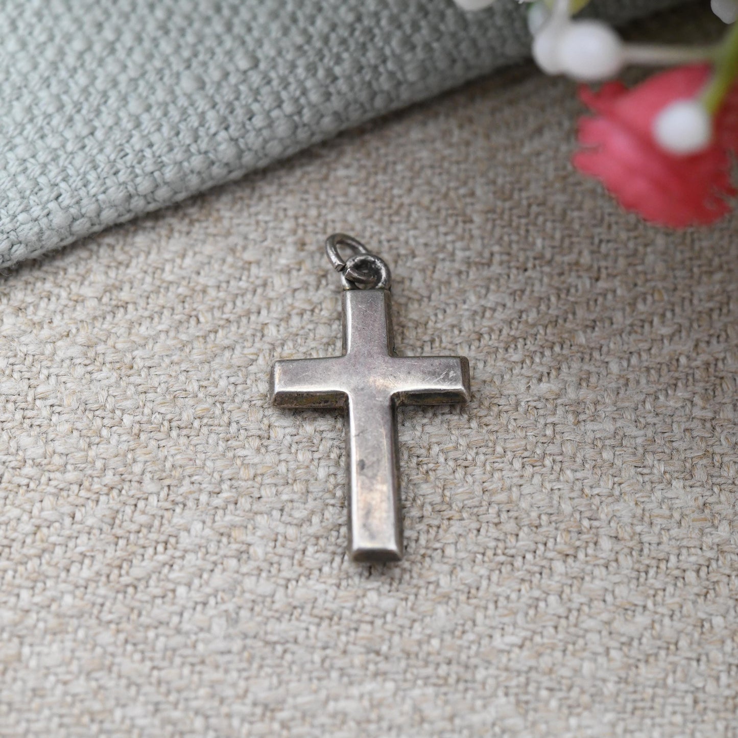 Vintage Sterling Silver Cross Pendant - Sweet Christening Jewellery Gift Present Christian Charm for Necklace Hollow Silver Plain Cross