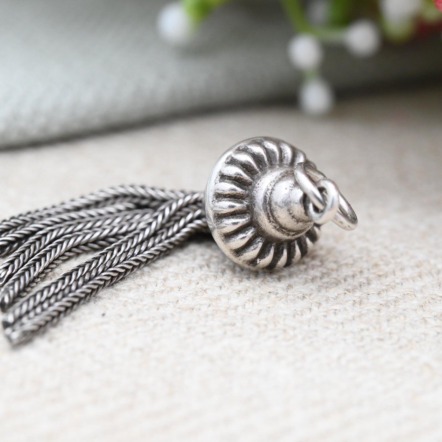True Vintage Sterling Silver Tassel Charm Pendant - for Charm Bracelet Necklace Articulated Detailed Victorian Antique Style Patterned