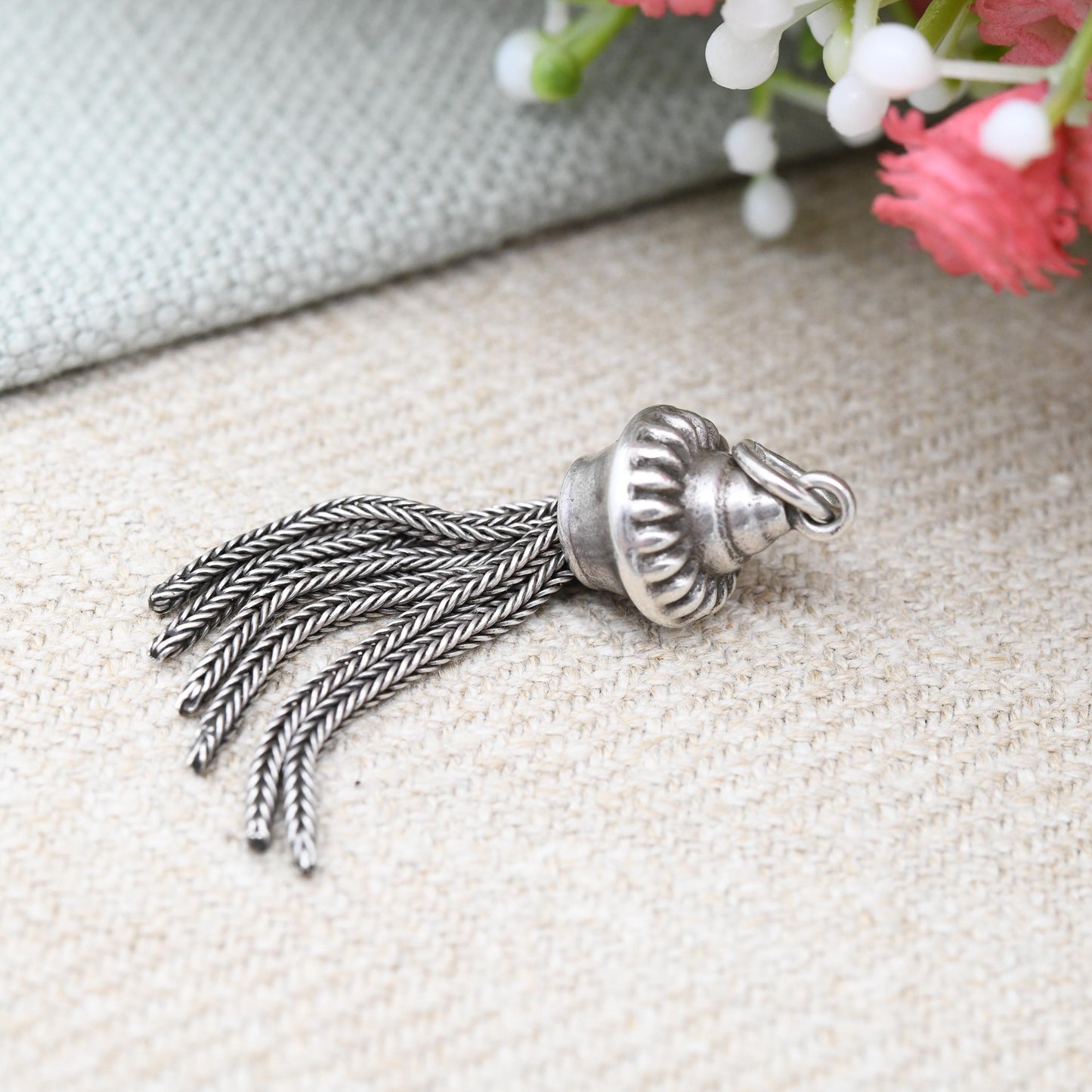 True Vintage Sterling Silver Tassel Charm Pendant - for Charm Bracelet Necklace Articulated Detailed Victorian Antique Style Patterned