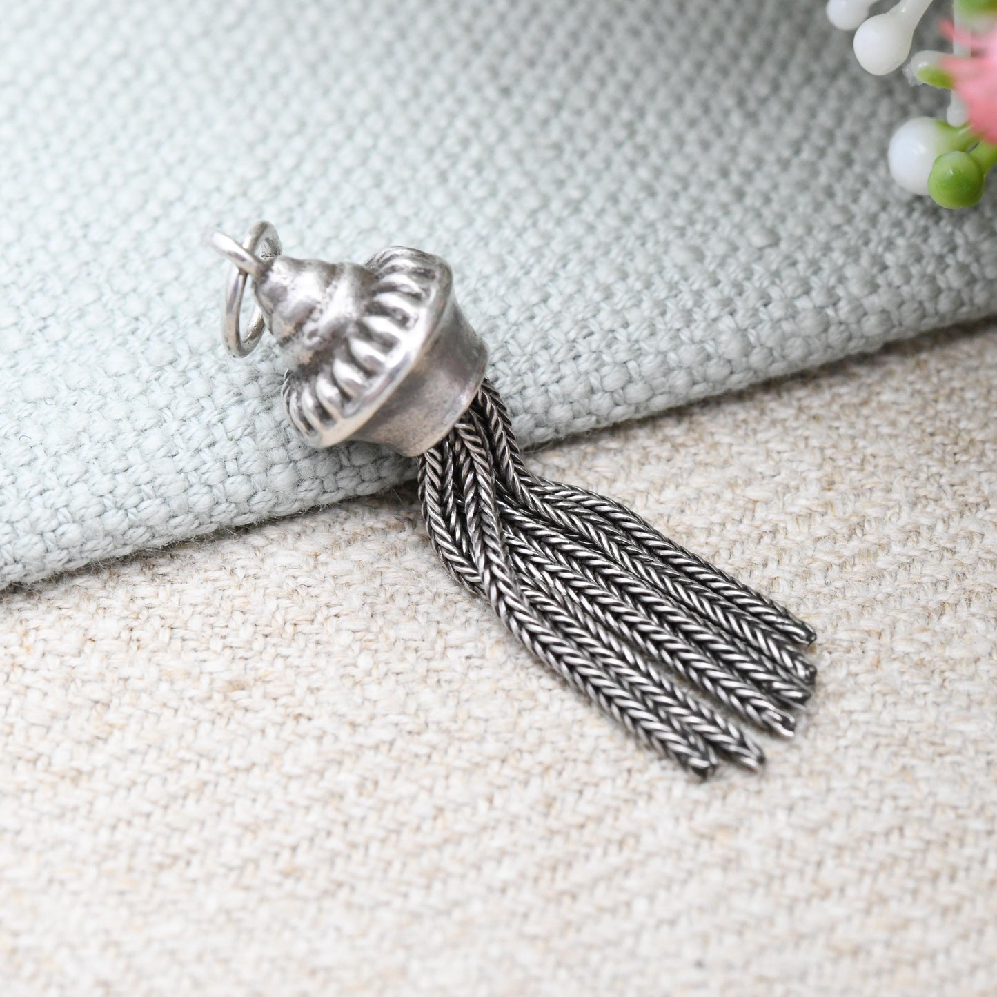True Vintage Sterling Silver Tassel Charm Pendant - for Charm Bracelet Necklace Articulated Detailed Victorian Antique Style Patterned