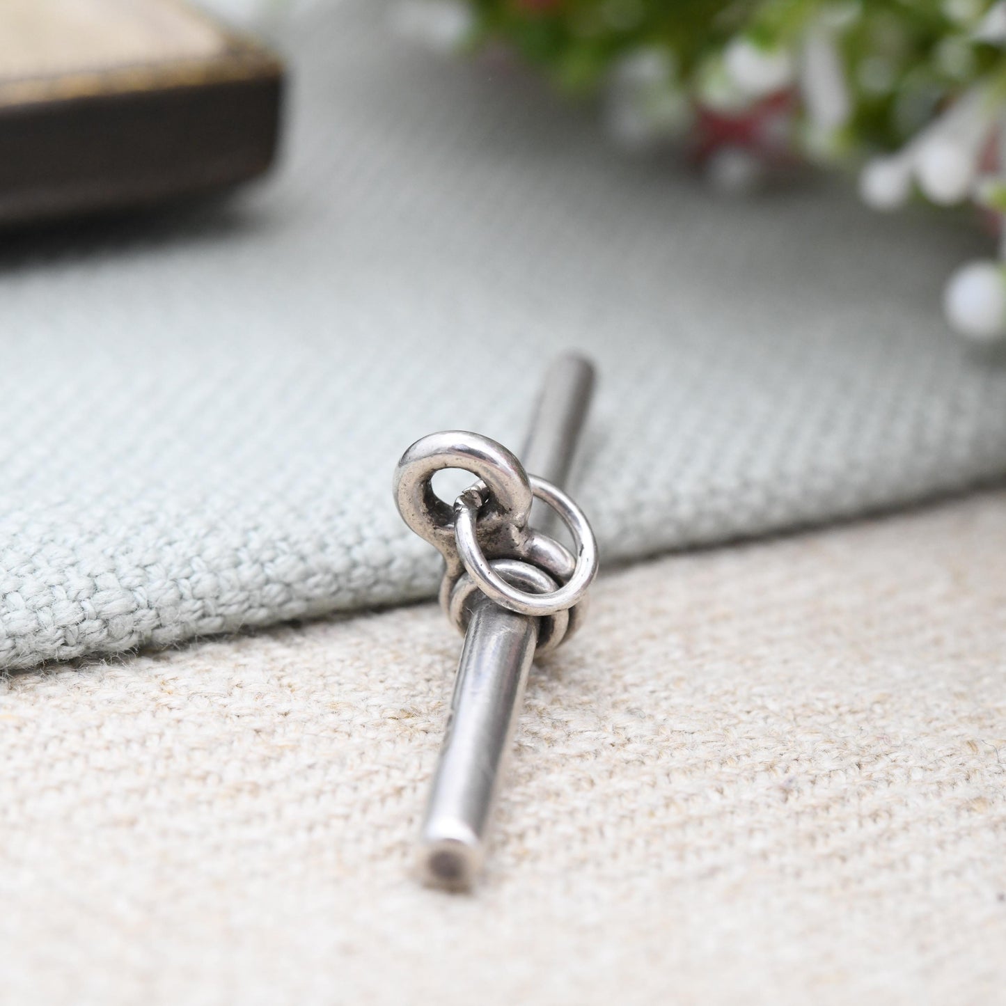 Antique Victorian Sterling Silver Spinning T-Bar Pendant 1890s by Joseph Sewill - Large Toggle Charm Necklace Accessory Watch Chain Bar