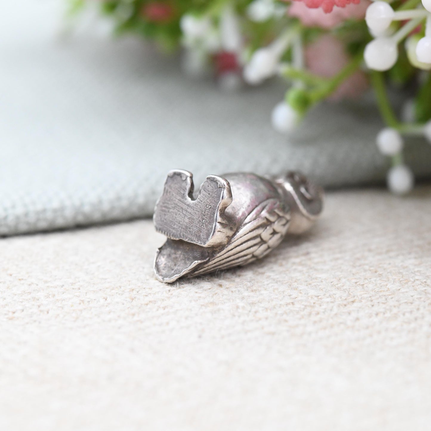 Vintage Sterling Silver Owl Charm Pendant - Cute Animal Nature Lover Gift | Chunky Charm Bracelet Necklace | Athena Symbol of Wisdom