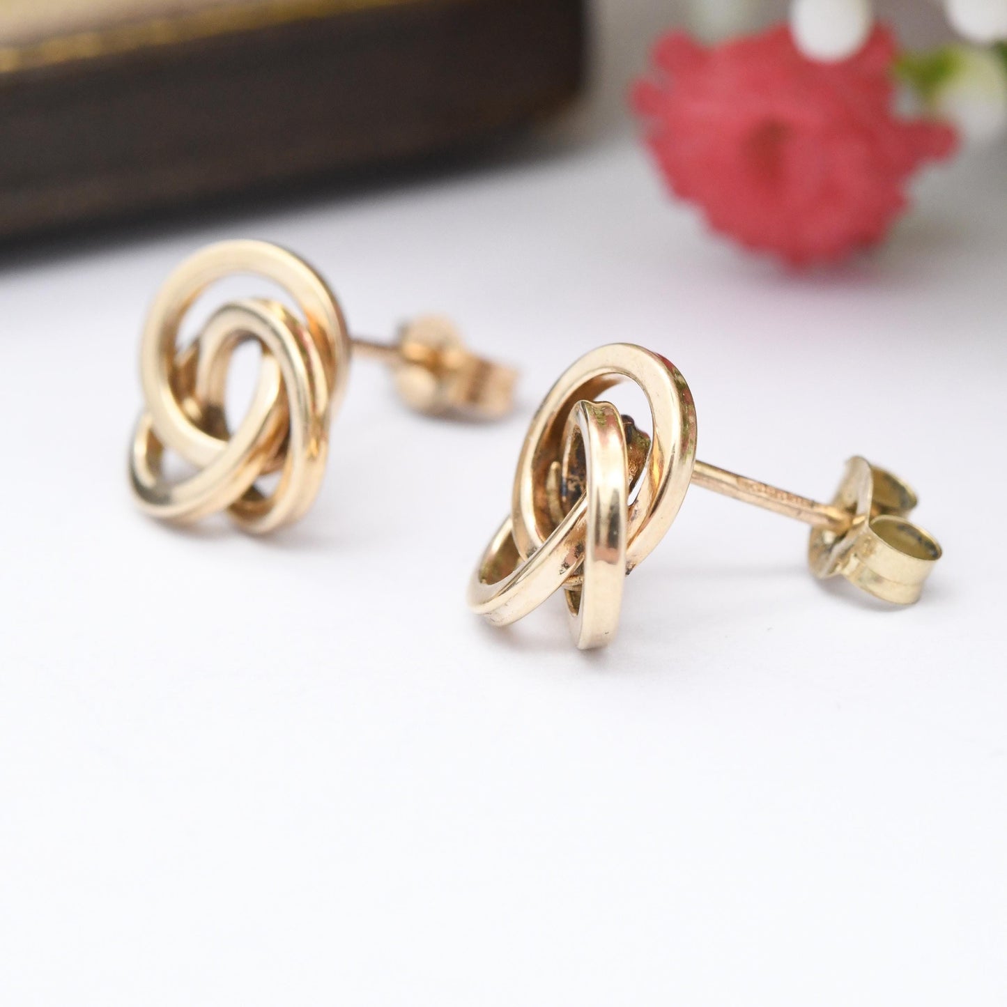Vintage 9ct Gold Twist Stud Earrings 1997 - Small Chunky Gold Studs Crossed Rings | Butterfly Backs