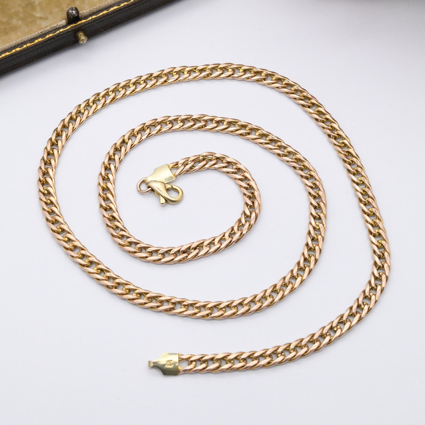 Vintage 9ct Gold Flat Chain Necklace Made in Italy - Unisex Long 9K Solid Gold Double Curb Chain | Rose Gold Jewellery | 51cm | 20"