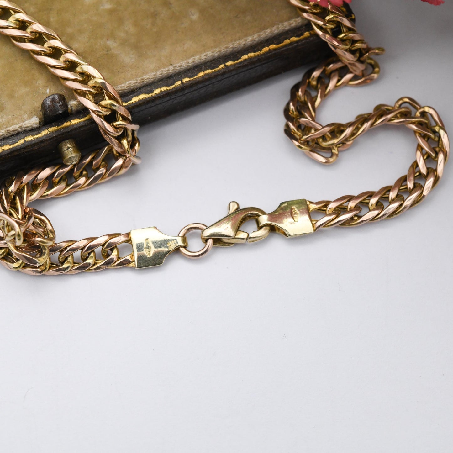 Vintage 9ct Gold Flat Chain Necklace Made in Italy - Unisex Long 9K Solid Gold Double Curb Chain | Rose Gold Jewellery | 51cm | 20"
