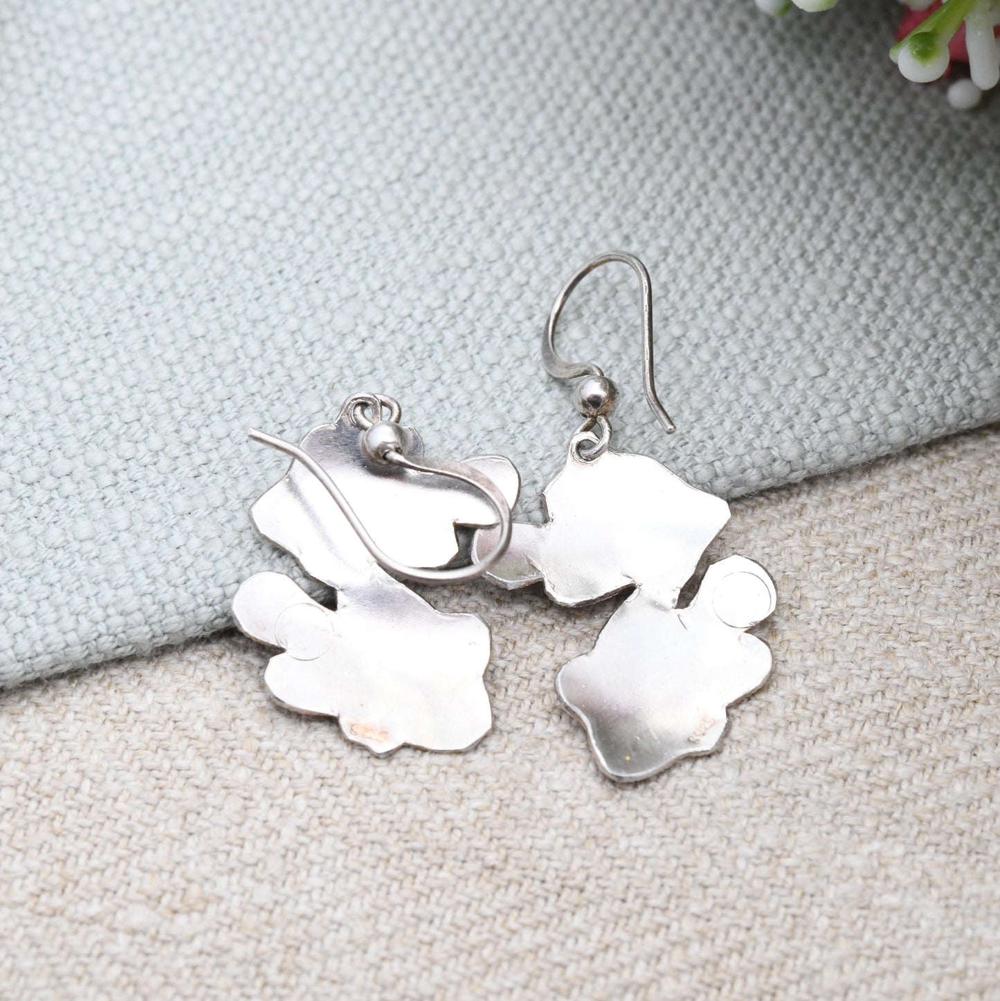 Vintage Sterling Silver Enamel Fish Drop Earrings - Clown Fish Orange and White Enamel | Scandinavian Silver Jewellery Unusual Gift for Her