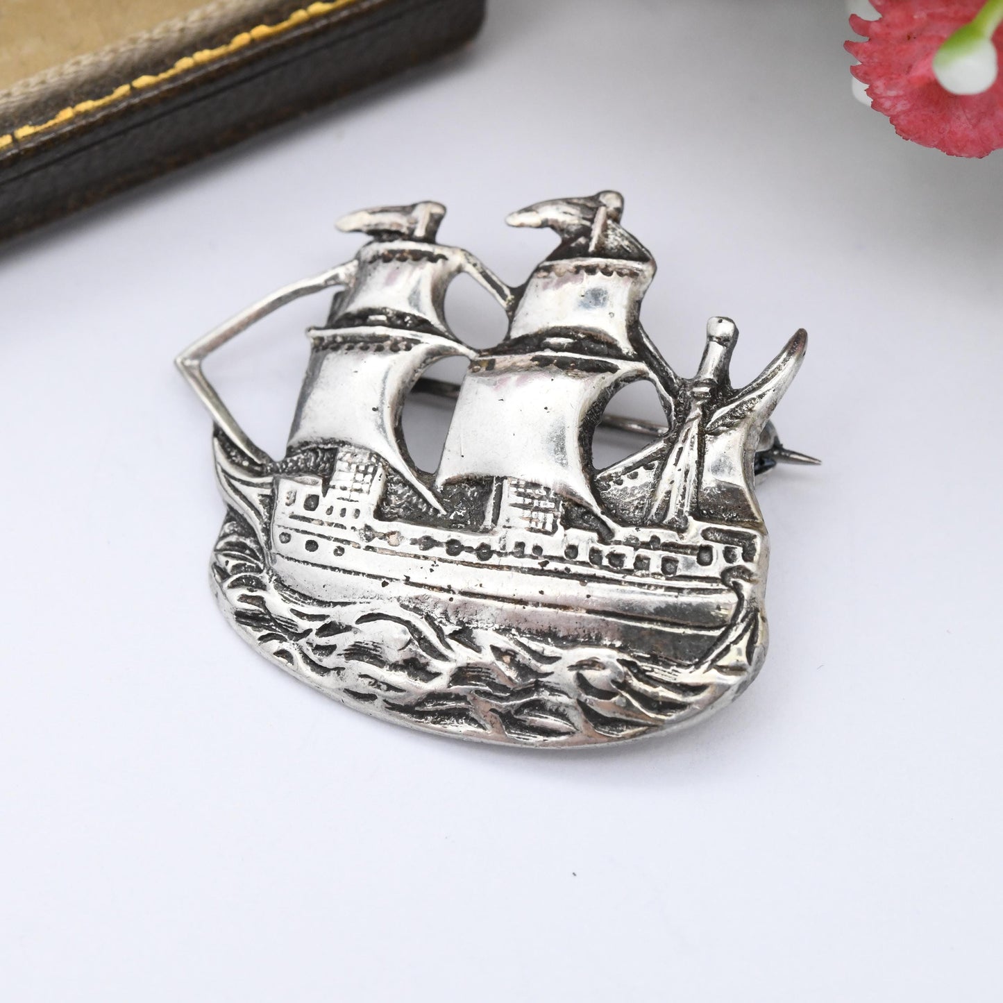 Vintage Mayflower Sterling Silver Ship Brooch 1955 Chester Hallmarks - Figural Sailing Ship | Pilgrims United States Historical Souvenir