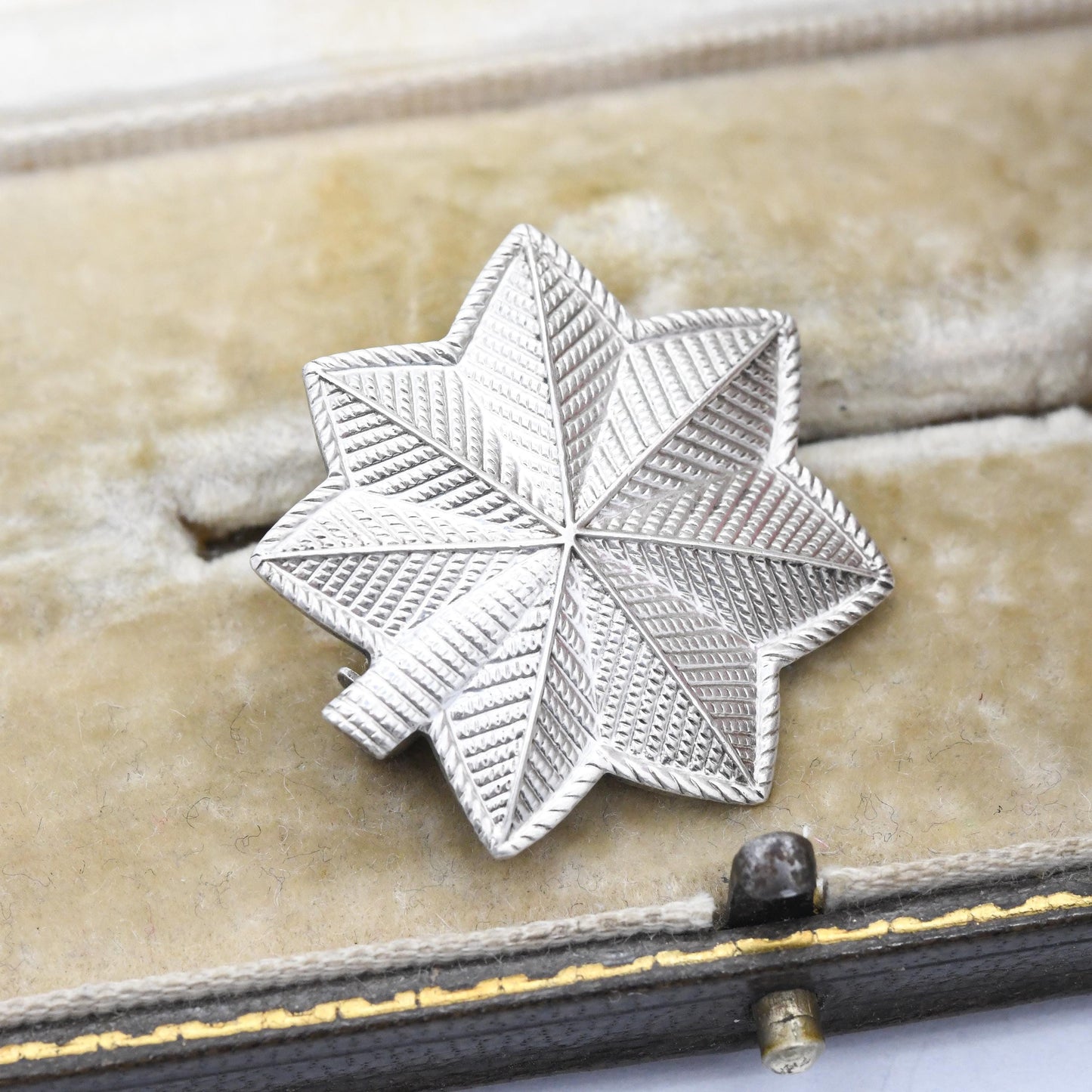 Vintage WWII US Military Sterling Silver Leaf Brooch by Balfour - Army Lieutenant Colonel Rank | Mid-Century Designer Textured Modern Leaf
