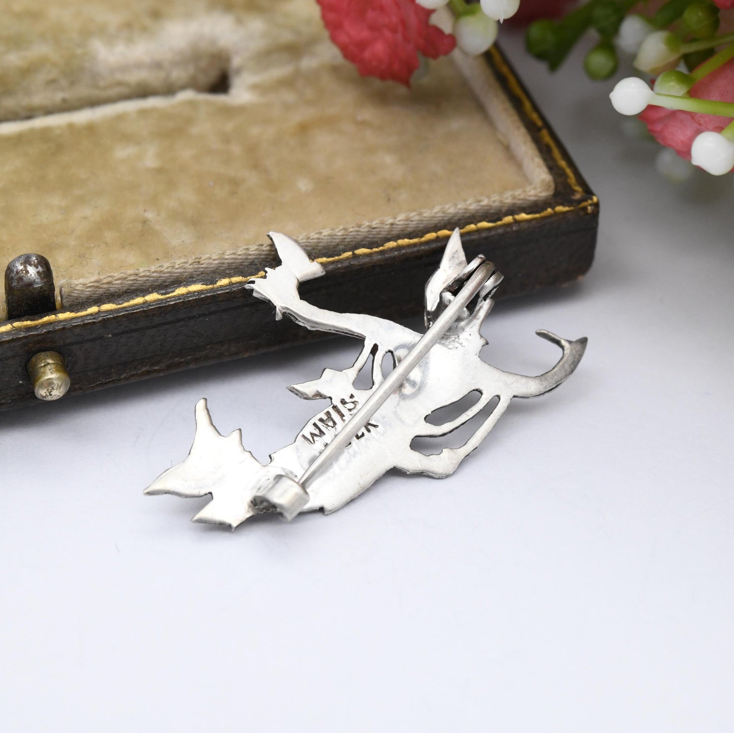 Vintage Sterling Silver Siam Matcha Brooch Suvannamaccha - Mermaid Queen Ornate Statement Jewellery Pressed Silver | Made in Thailand