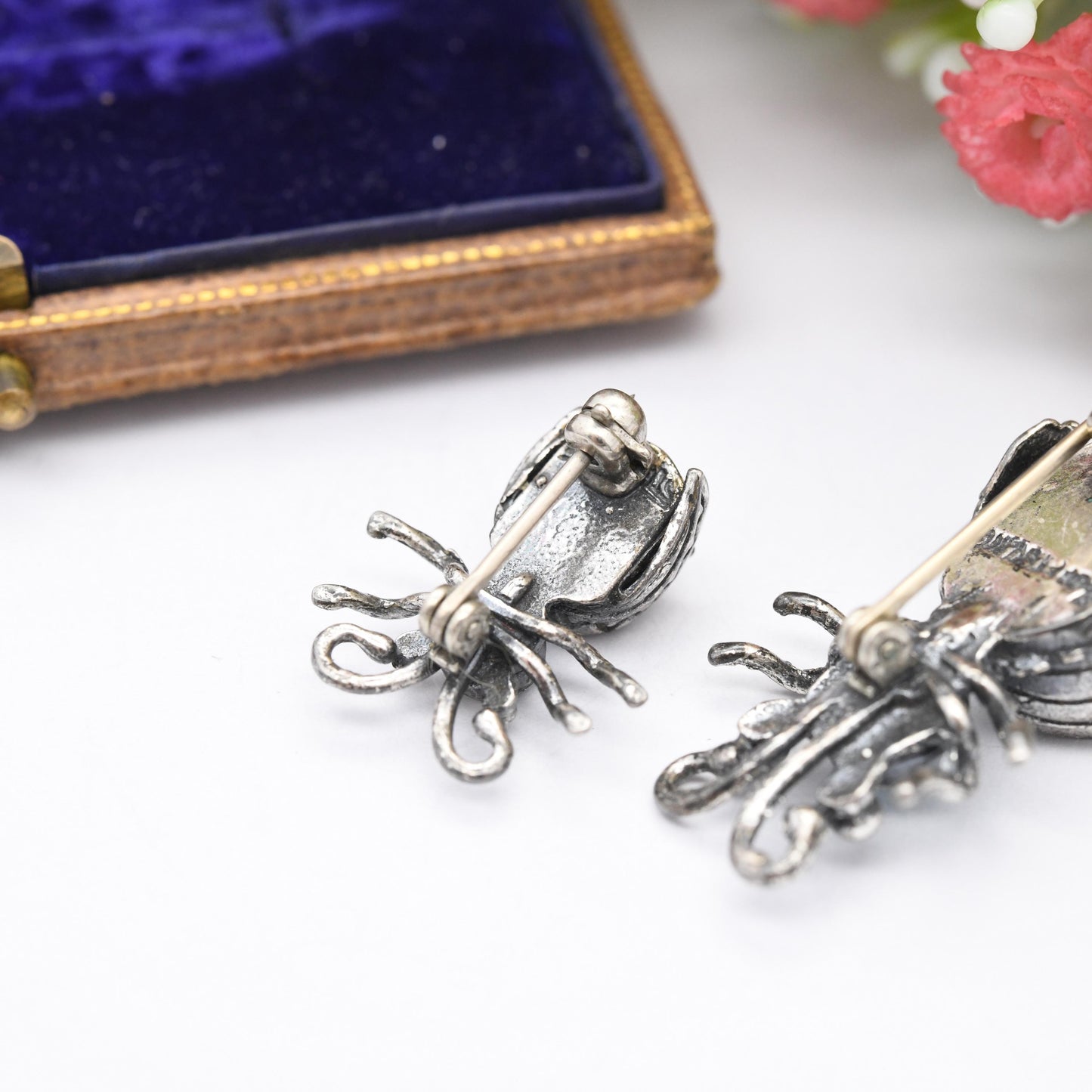 Vintage Maisel's Indian Trading Post Sterling Silver Turquoise Bug Brooches - New Mexico Signed Insect Jewellery Matching Pair in Two Sizes
