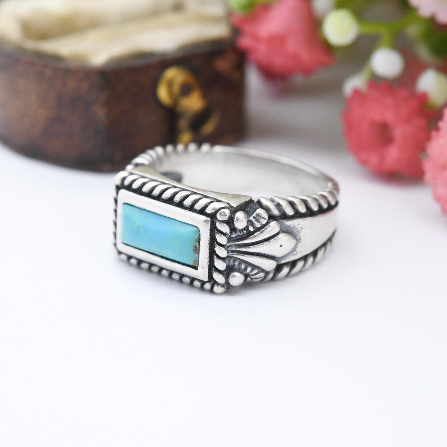 Carolyn Pollack Relios Sterling Silver Turquoise Ring - QVC New Mexico Southwestern Design | Blue Gemstone | UK Size - M 1/2 US Size - 6 1/2