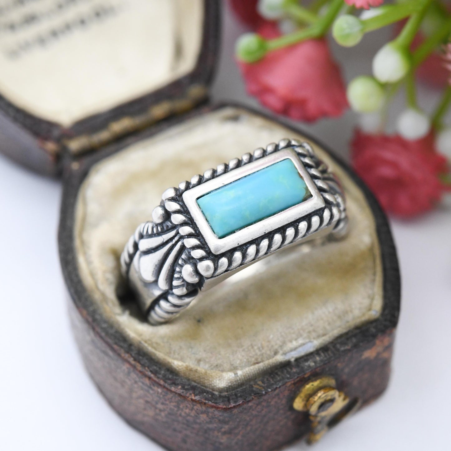 Carolyn Pollack Relios Sterling Silver Turquoise Ring - QVC New Mexico Southwestern Design | Blue Gemstone | UK Size - M 1/2 US Size - 6 1/2