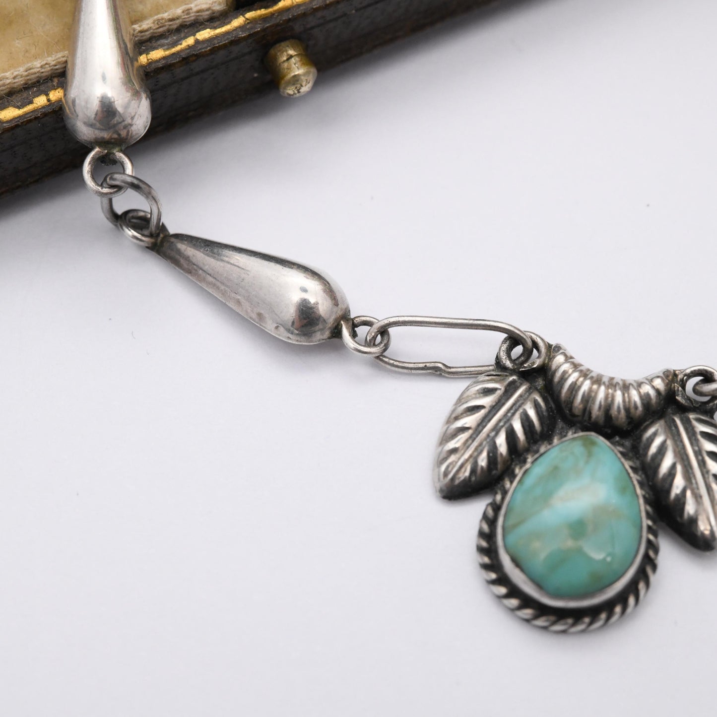 Vintage Sterling Silver Turquoise Necklace with Teardrop Gemstones Signed GCOI c. 1970s - Cabochon Integral Pendants Large Blue Stones