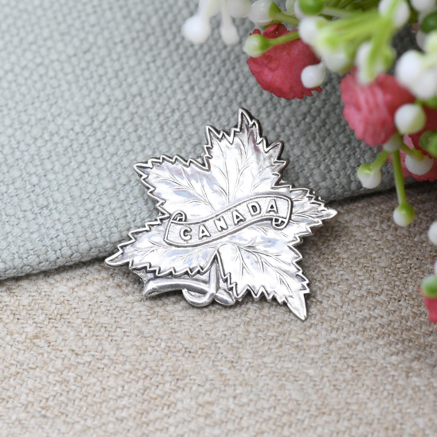 Antique Sterling Silver Canada Maple Leaf Souvenir Brooch 1916 by Pearce & Thompson - Silver Canadian Souvenir Gift