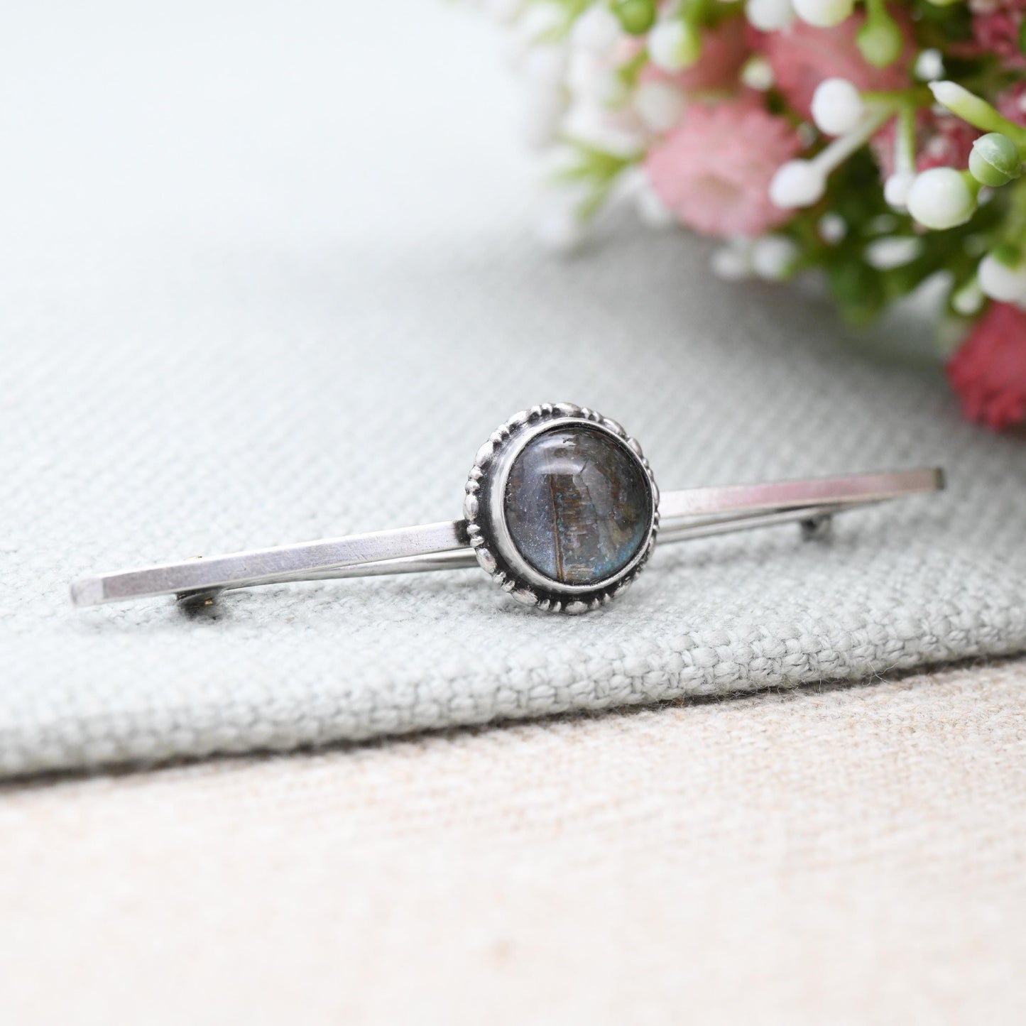 Antique Art Deco Sterling Silver Butterfly Wing Bar Brooch - True Vintage Blue Butterfly Long Pin | c. 1920s 1930s