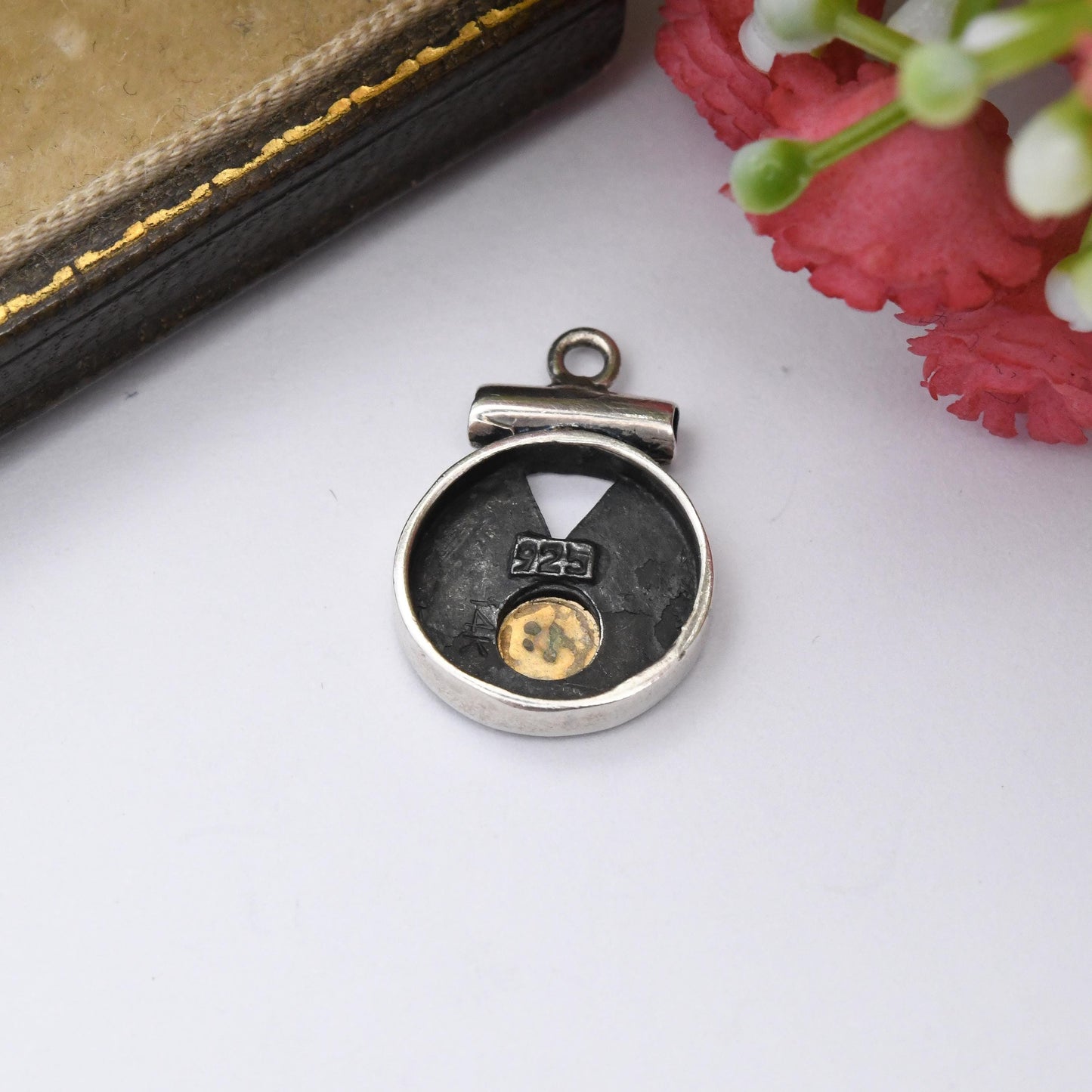 Vintage 14ct Gold and Sterling Silver Pendant Rounds - Circle Geometric Shapes Minimal Everyday Silver and Gold Jewellery | Small Charm