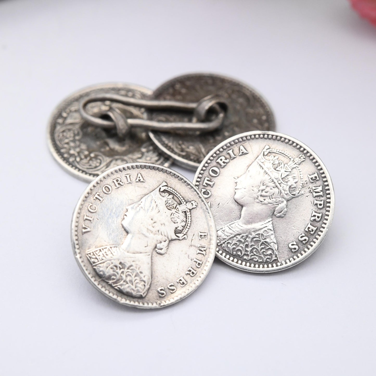 Antique Silver Victoria Coin Cufflinks with Crowned Head - 1880s Two Annas British India | Empress Victoria Collectable Gift