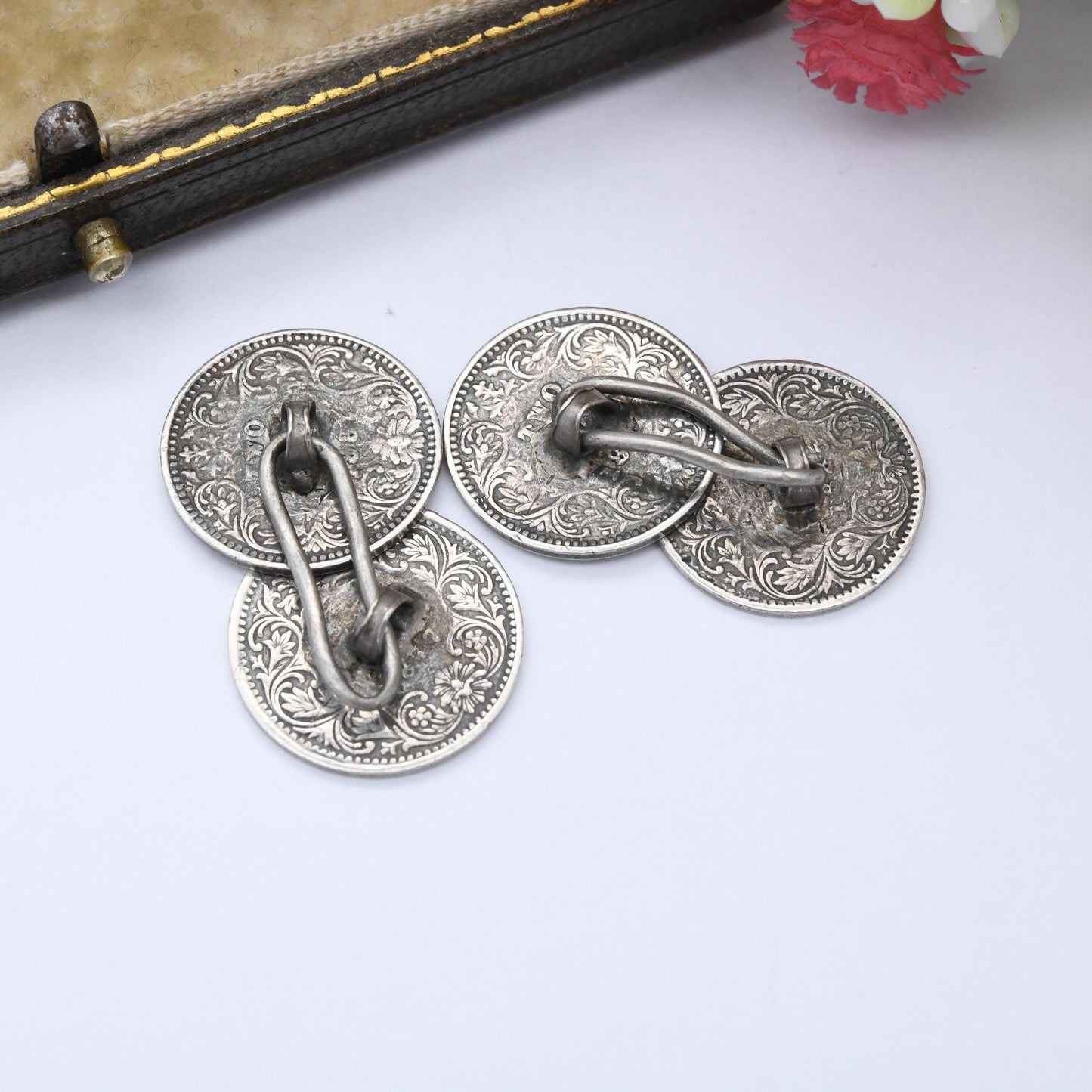 Antique Silver Victoria Coin Cufflinks with Crowned Head - 1880s Two Annas British India | Empress Victoria Collectable Gift