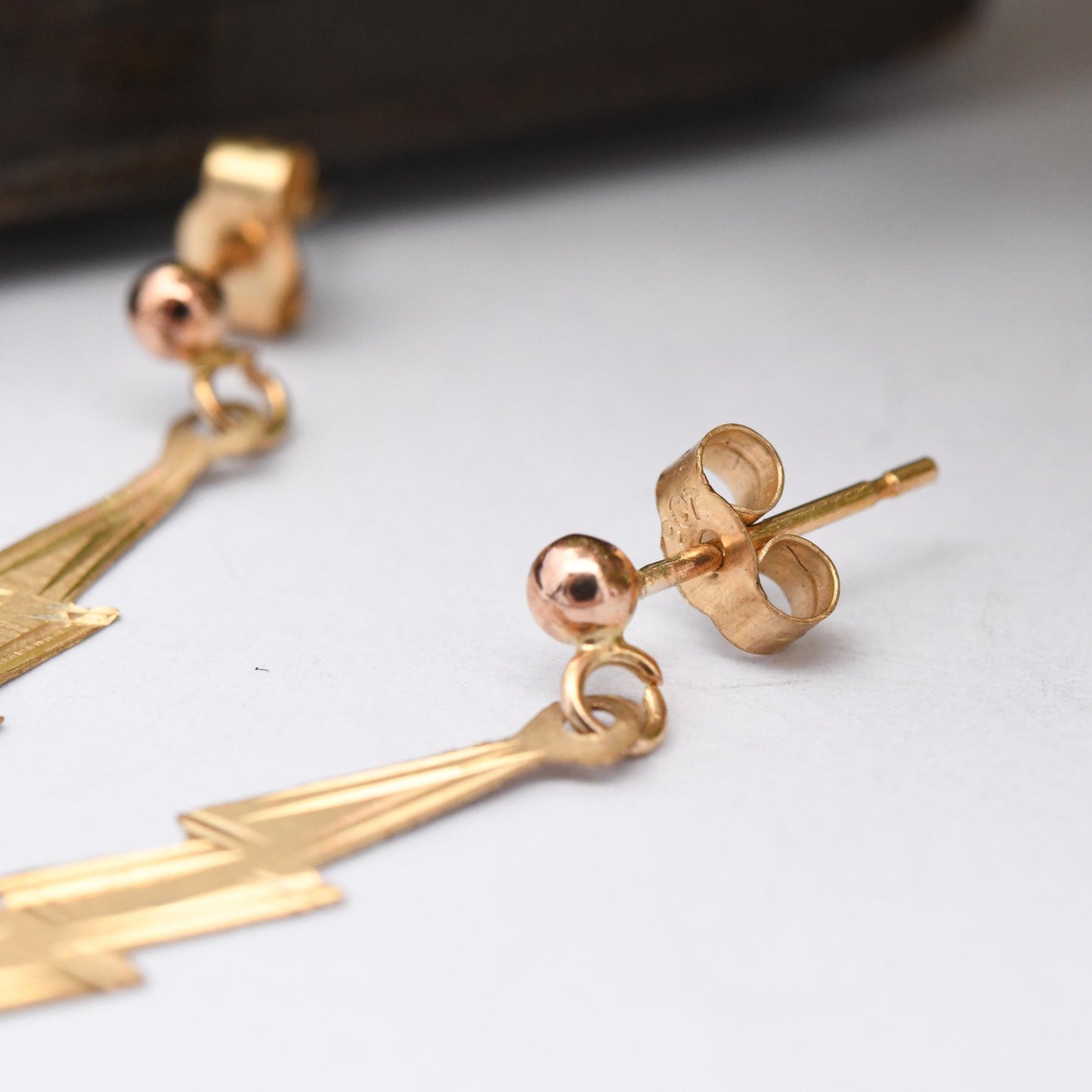 Vintage 9ct Gold Lightning Bolt Drop Earrings - with Butterfly Backs | Fun Minimal Gold Jewellery Gift