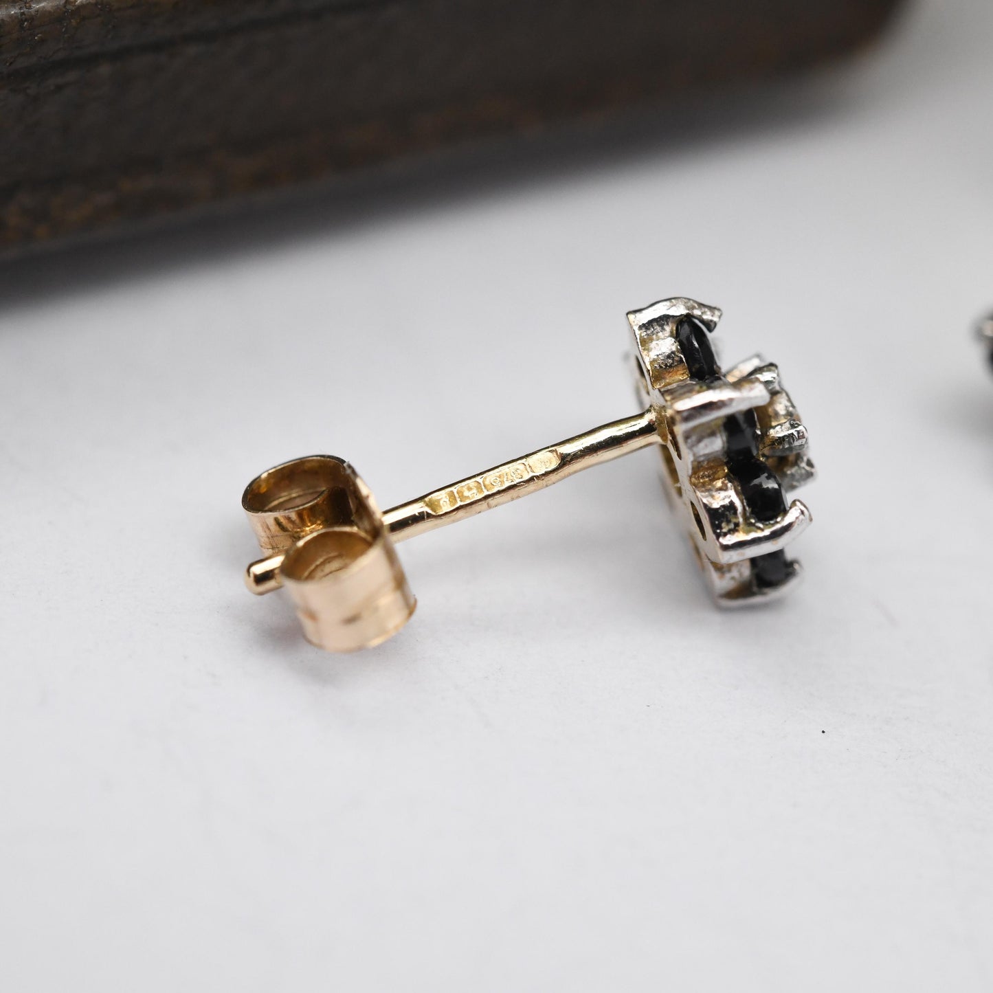 Vintage 9ct Gold Sapphire and Diamond Flower Stud Earrings by P&R Bushell - Floral Blue Gemstone Studs with Butterfly Backs