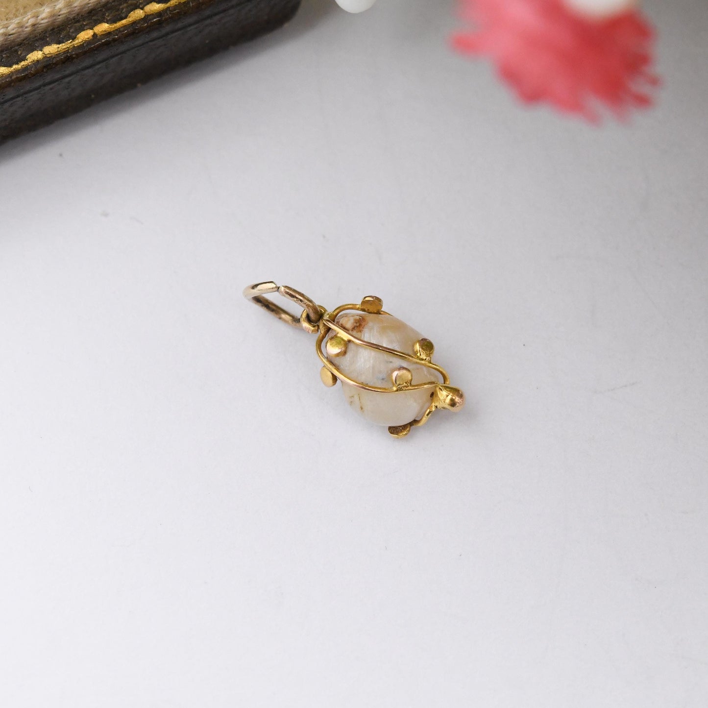 Vintage 9ct Gold Baroque Pearl Charm Pendant - Small Mid-Century Cage Set Wonky Pearl | Gift for Charm Collection