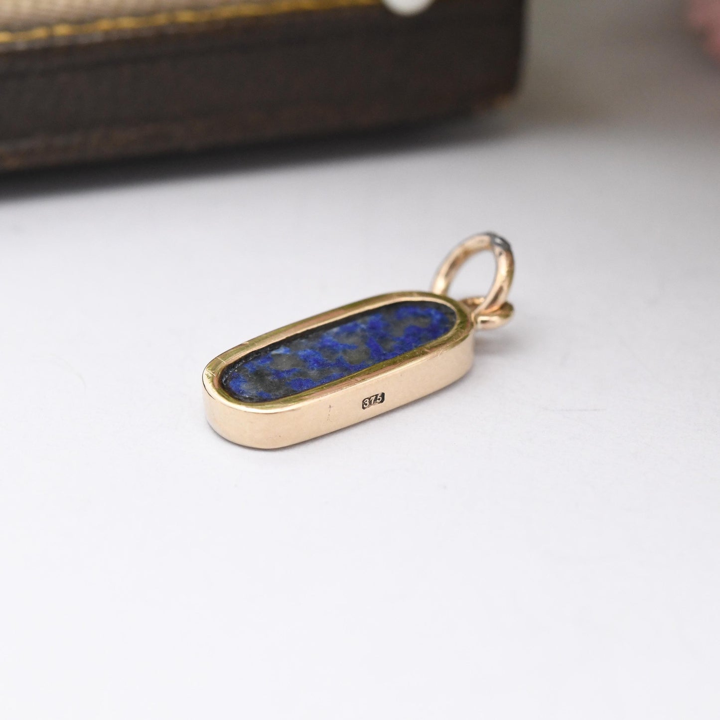 Vintage 9ct Gold Lapis Lazuli Pendant - Small Gold Charm for Necklace Stack Solid Gold Mottled Blue Gemstone Jewellery Gift for Her Oval