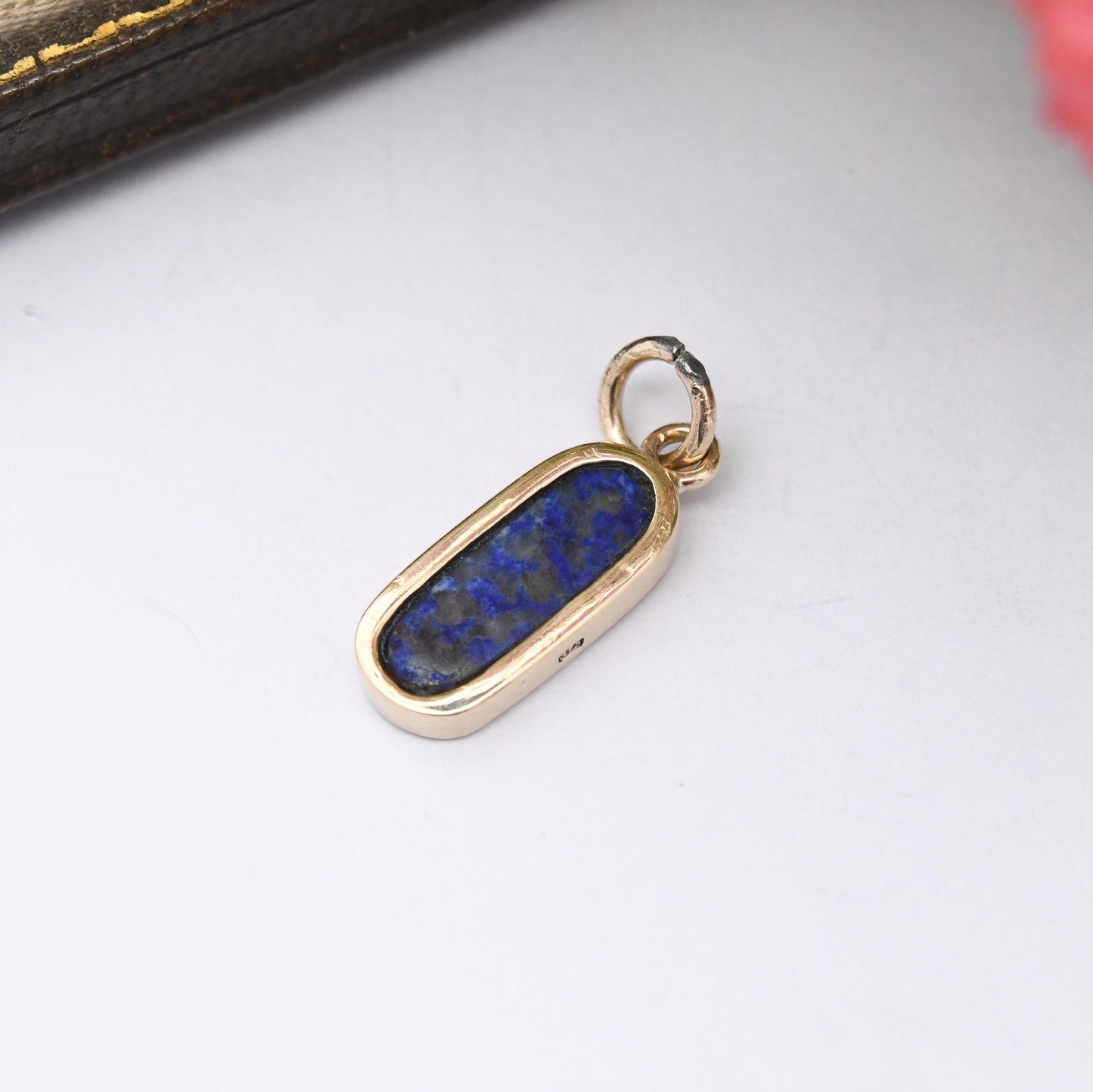 Vintage 9ct Gold Lapis Lazuli Pendant - Small Gold Charm for Necklace Stack Solid Gold Mottled Blue Gemstone Jewellery Gift for Her Oval