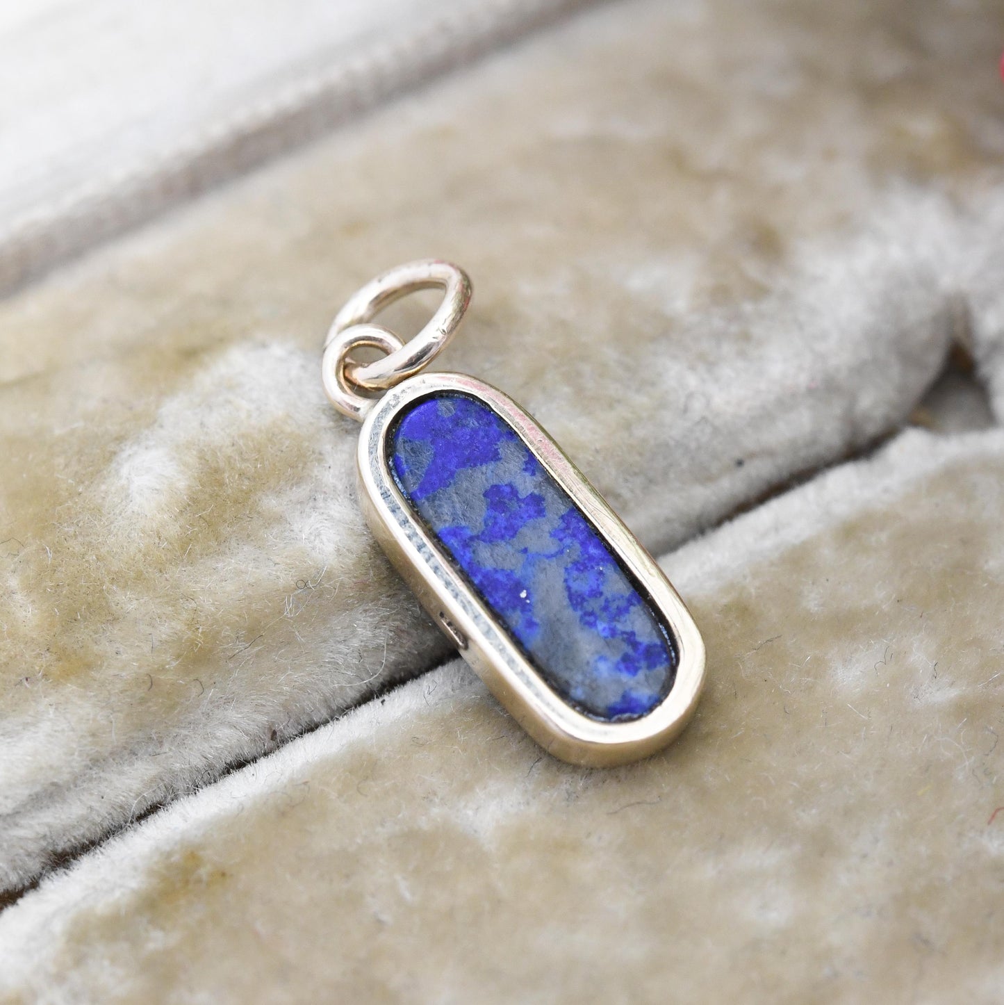 Vintage 9ct Gold Lapis Lazuli Pendant - Small Gold Charm for Necklace Stack Solid Gold Mottled Blue Gemstone Jewellery Gift for Her Oval