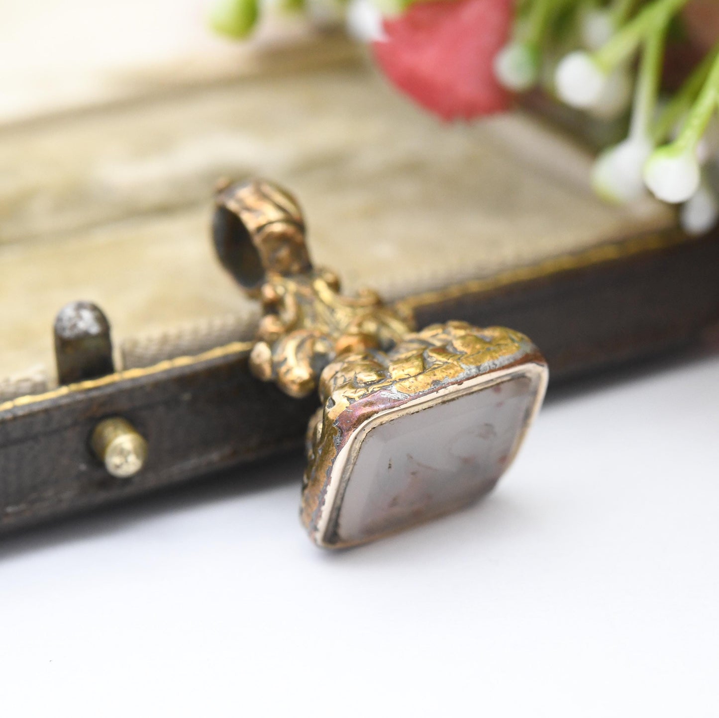 Antique Gemstone Swan Seal Fob Pendant - Intaglio Carved Stone Watch Fob Pendant | Ornate Victorian Jewellery | Bird in the Reeds Image