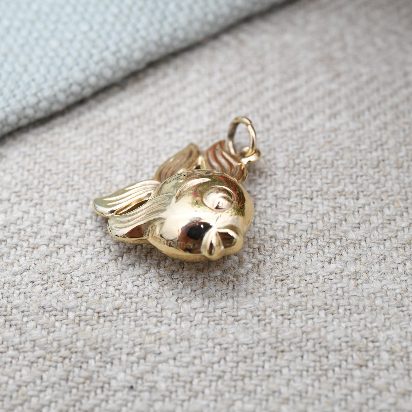 Vintage 9ct Gold Puffed Fish Charm Pendant by 1976 - Cartoon Style Fish | Quirky Charm Bracelet Charm Necklace | Cute Animal Jewellery Gift