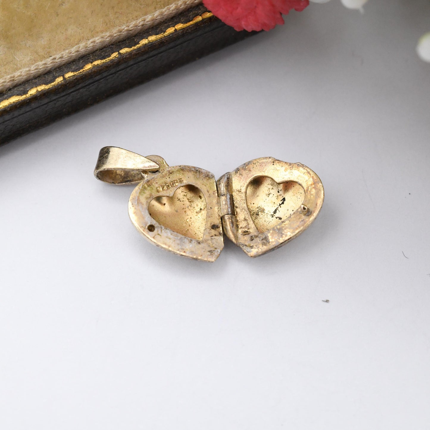 Vintage Gold Plated Sterling Silver Heart Locket Pendant - Small Necklace Charm Love Heart Shaped Engraved Locket Pretty Gift for Her