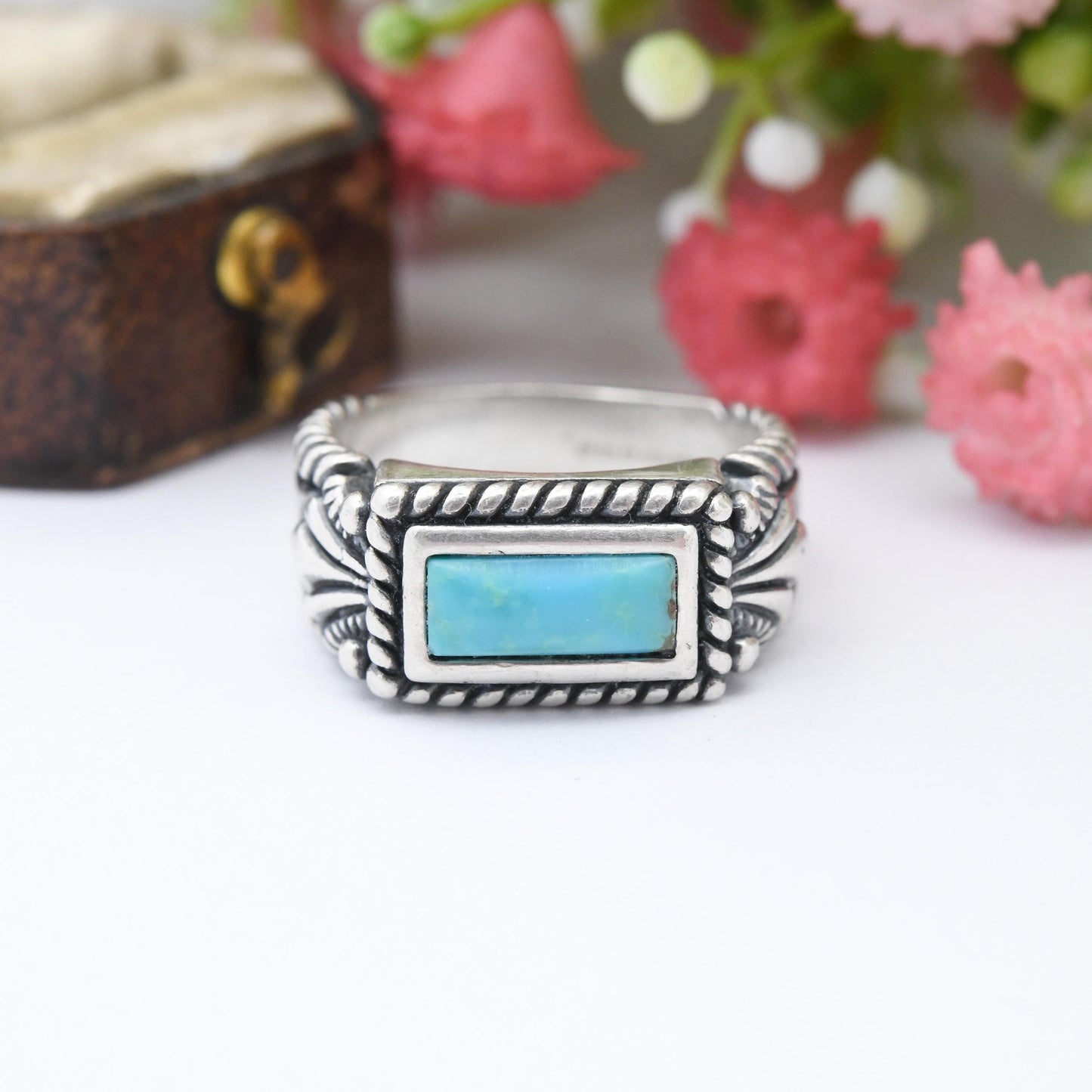 Carolyn Pollack Relios Sterling Silver Turquoise Ring - QVC New Mexico Southwestern Design | Blue Gemstone | UK Size - M 1/2 US Size - 6 1/2